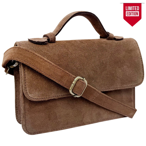 Suede Leather Crossbody Bag - Shoulder Saddle Purse for Women
