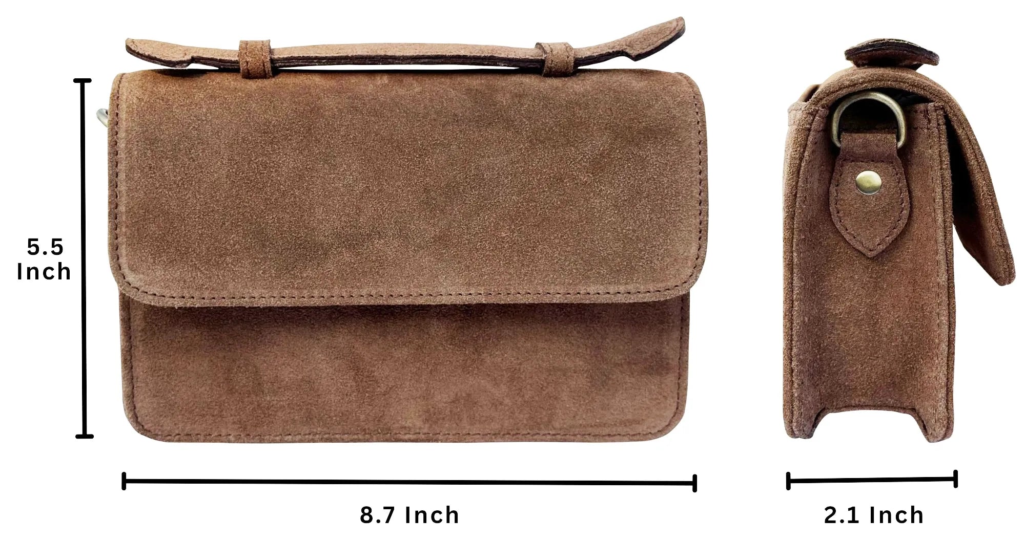 Suede Leather Crossbody Bag - Shoulder Saddle Purse for Women