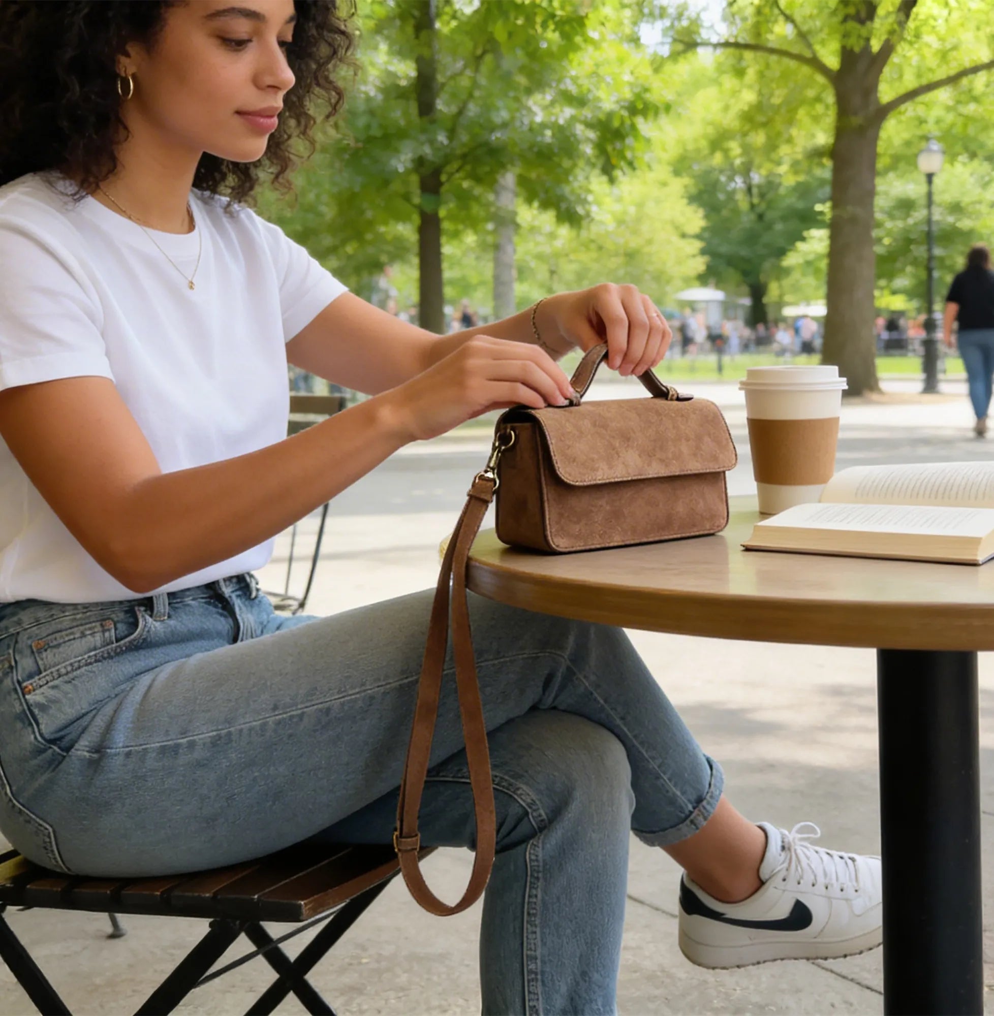 Suede Leather Crossbody Bag - Shoulder Saddle Purse for Women