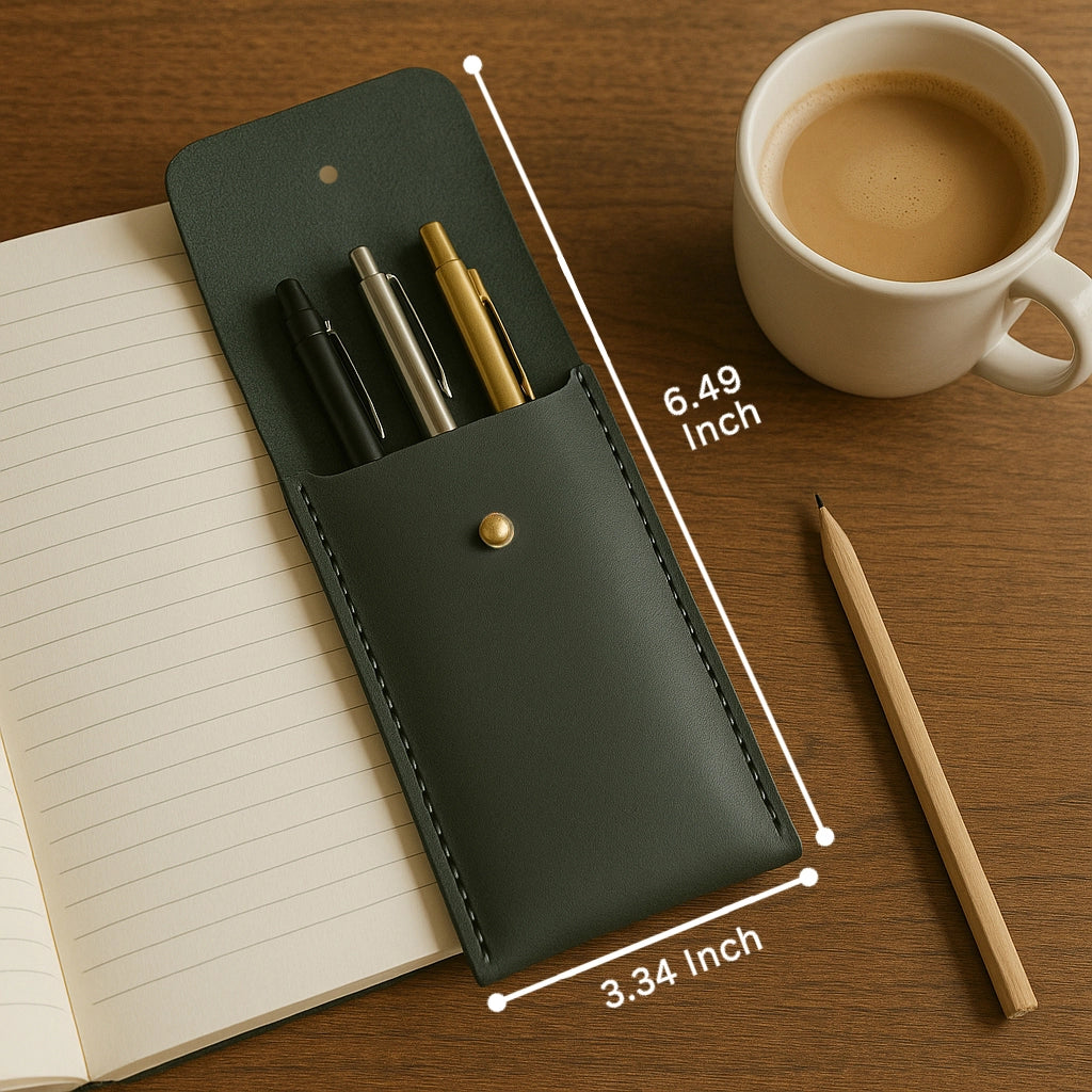 Leather Pen Case - Handmade Pen Protective Sleeve Cover (Black)