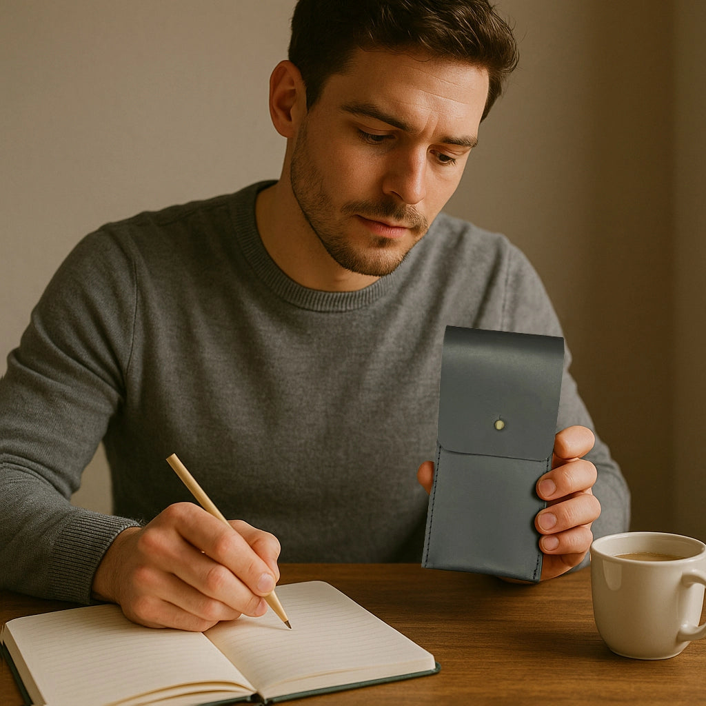 Leather Pen Case - Handmade Pen Protective Sleeve Cover (Black)