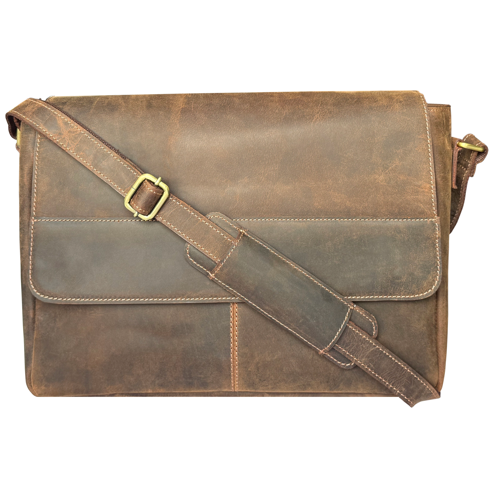 Leather Messenger Bag for Men - Travel Crossbody Laptop Satchel