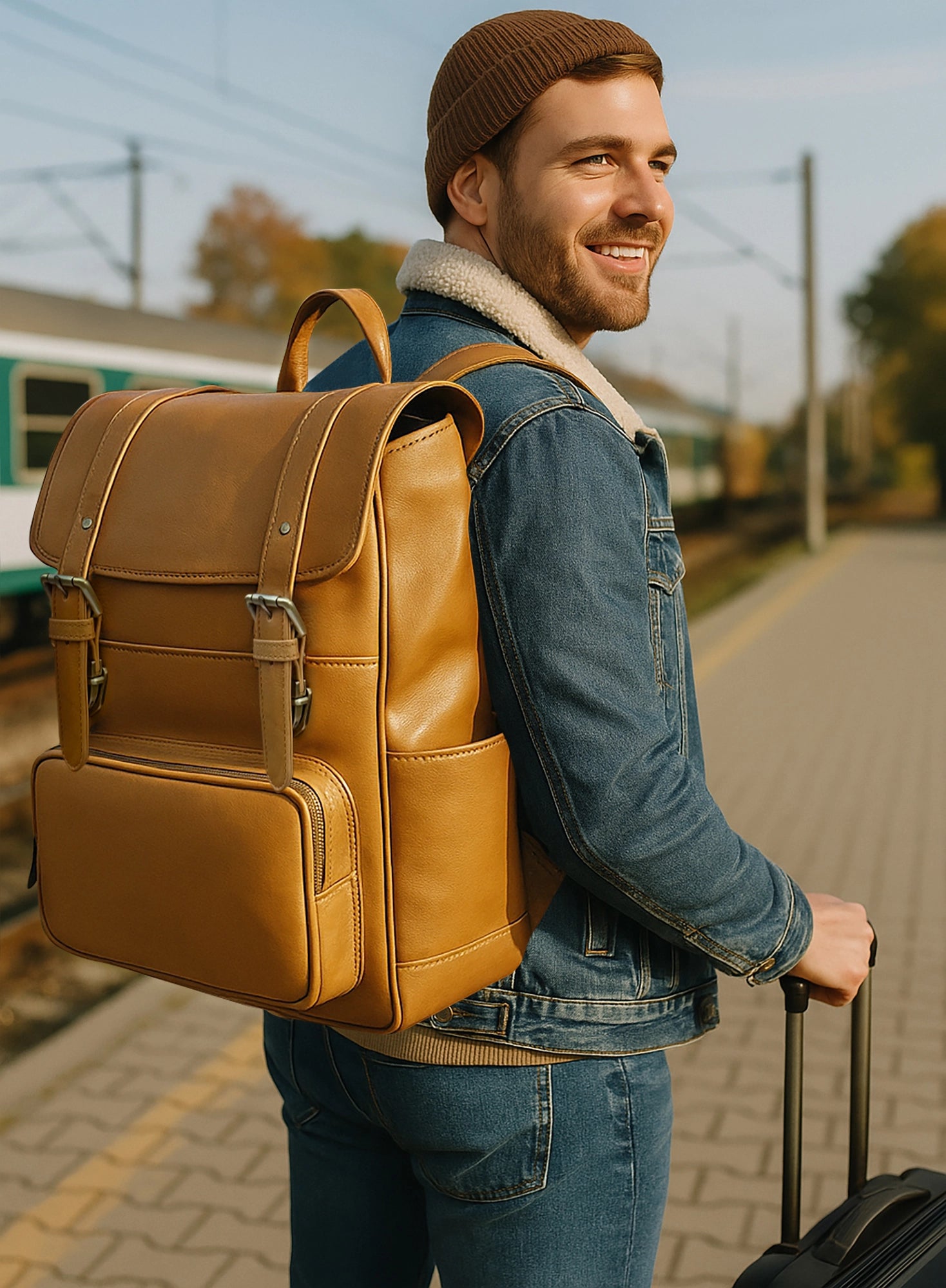Full-Grain Leather Backpack for Work & Travel | Laptop & Trolley Ready