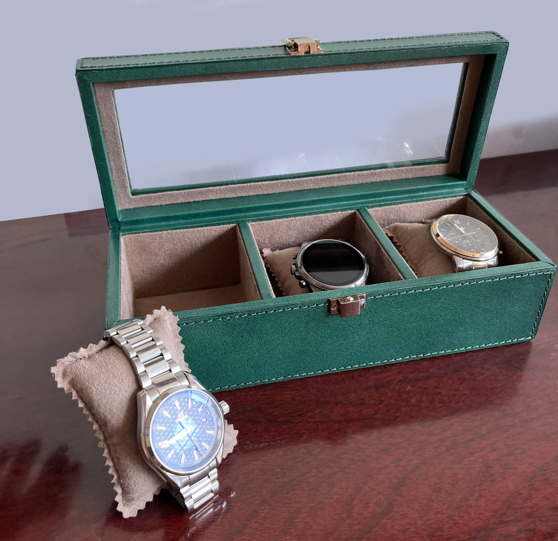 Elite Leather Watch Case - 3 Slots (Green)