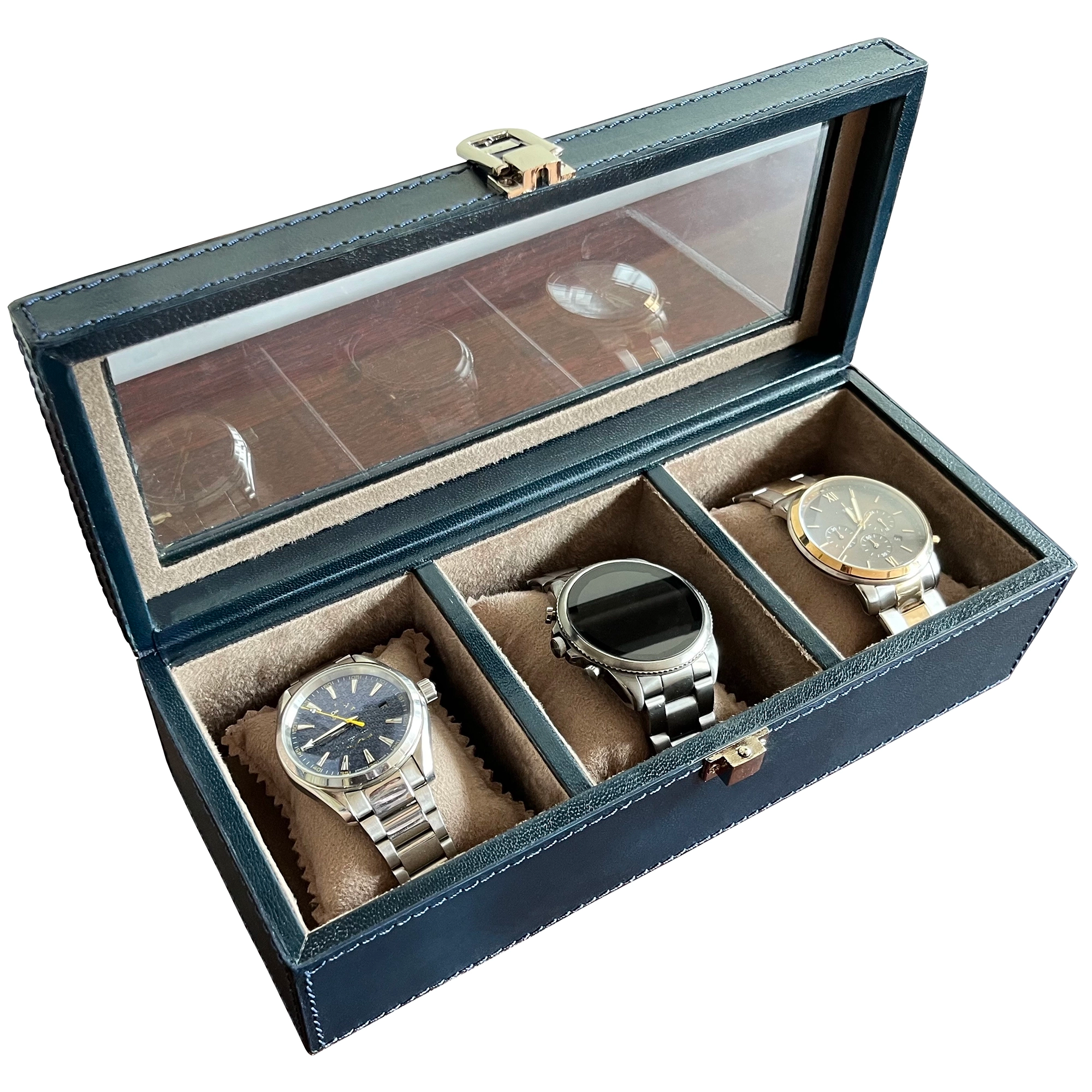Elite Leather Watch Case - 3 Slots (Blue)