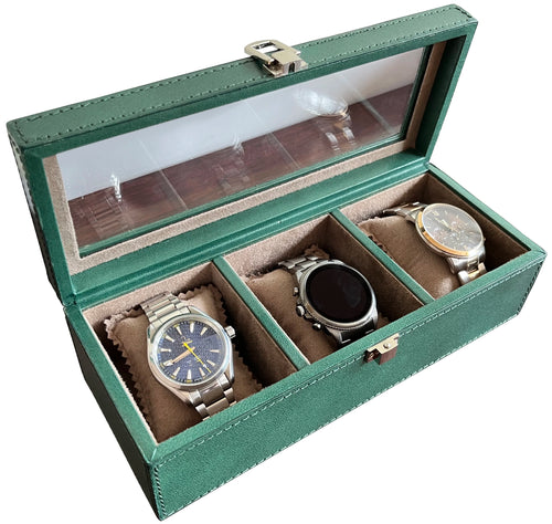 Elite Leather Watch Case - 3 Slots (Green)