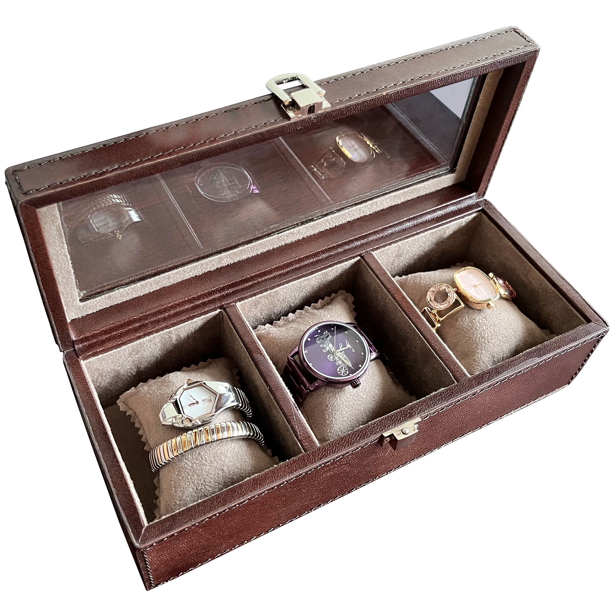Elite Leather Watch Case - 3 Slots (Brown)