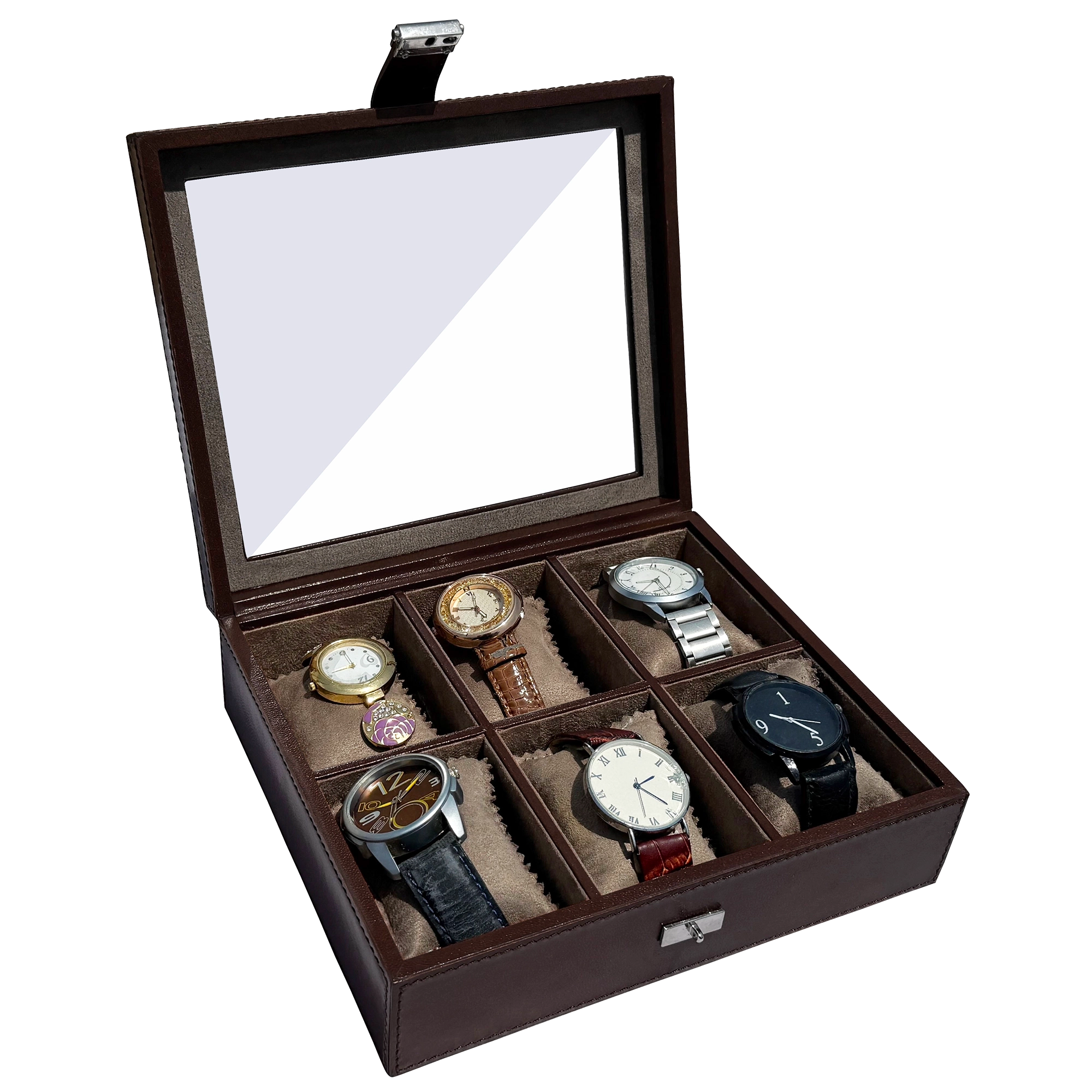 Prestige Leather Watch Case - 6-Slot Full-Grain Watch Storage Box