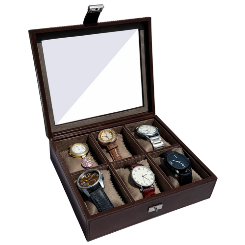 Prestige Leather Watch Case - 6-Slot Full-Grain Watch Storage Box