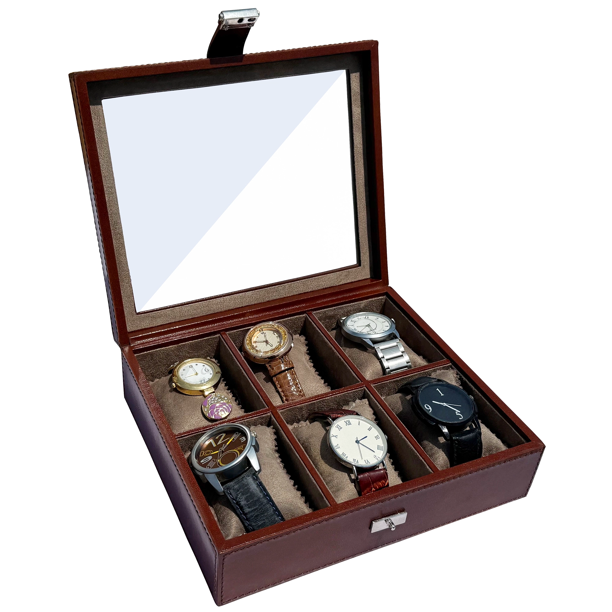 Prestige Leather Watch Case - 6-Slot Full-Grain Luxury Display Box