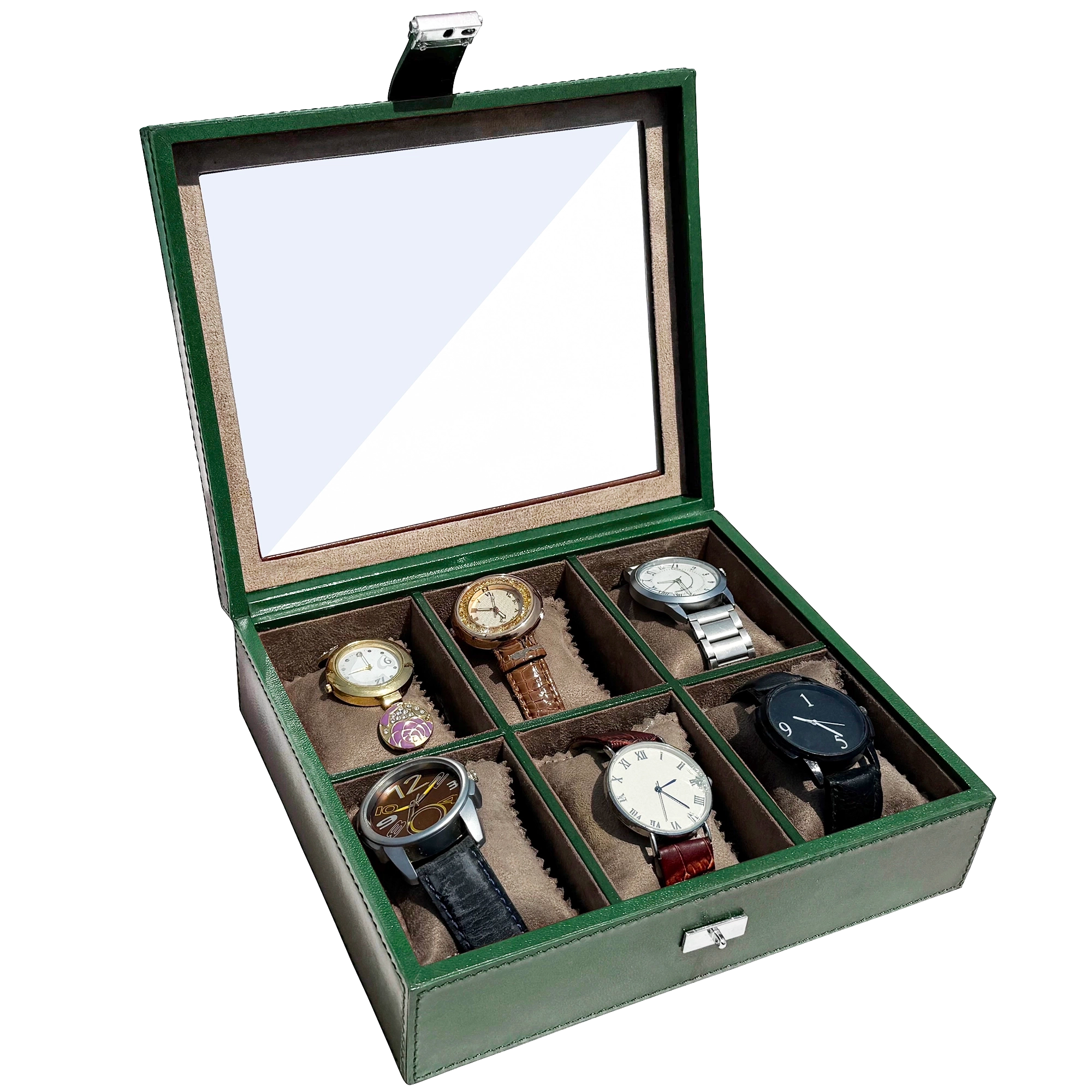 Prestige Leather Watch Case with Soft Pillows - 6-Slot Full-Grain Display Box