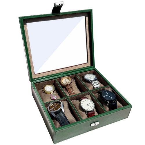 Prestige Leather Watch Case with Soft Pillows - 6-Slot Full-Grain Display Box