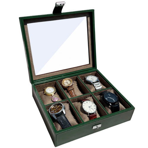 Prestige Leather Watch Case with Soft Pillows - 6-Slot Full-Grain Display Box