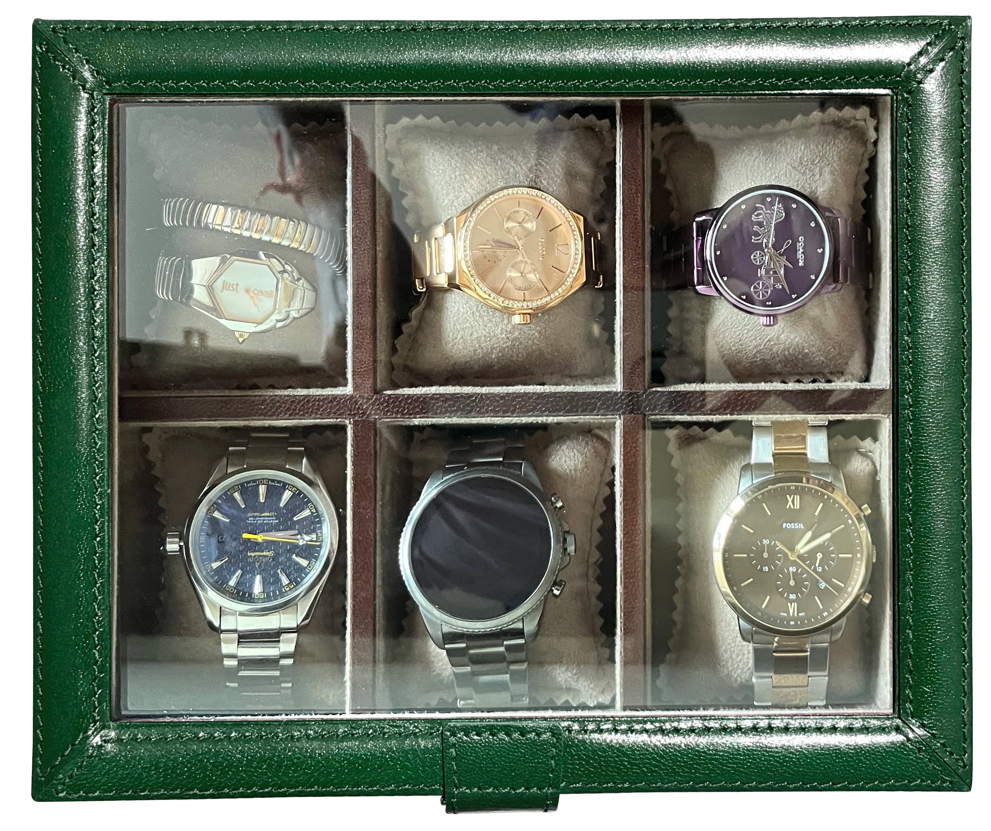 Prestige Leather Watch Case with Soft Pillows - 6-Slot Full-Grain Display Box