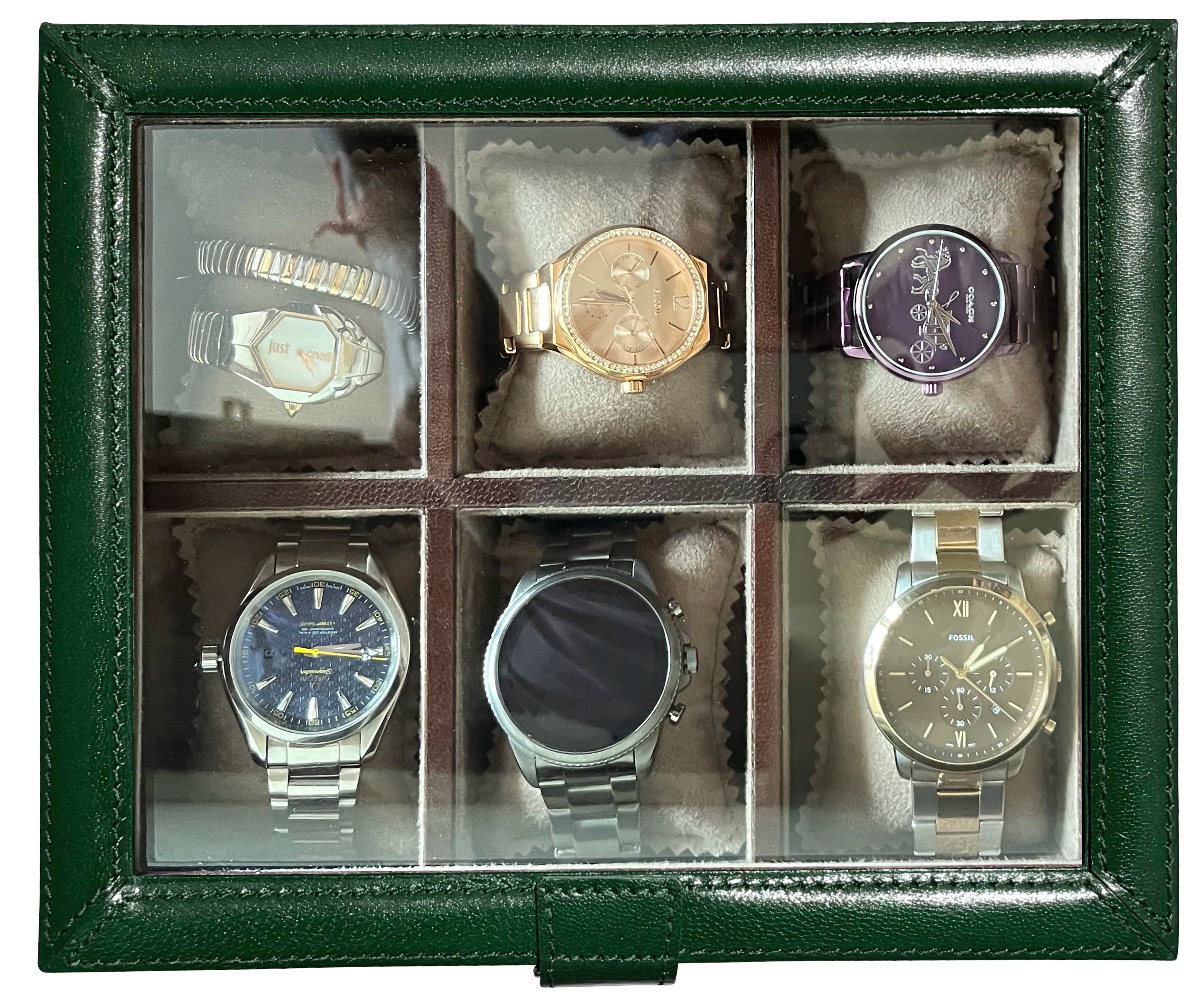 Prestige Leather Watch Case with Soft Pillows - 6-Slot Full-Grain Display Box