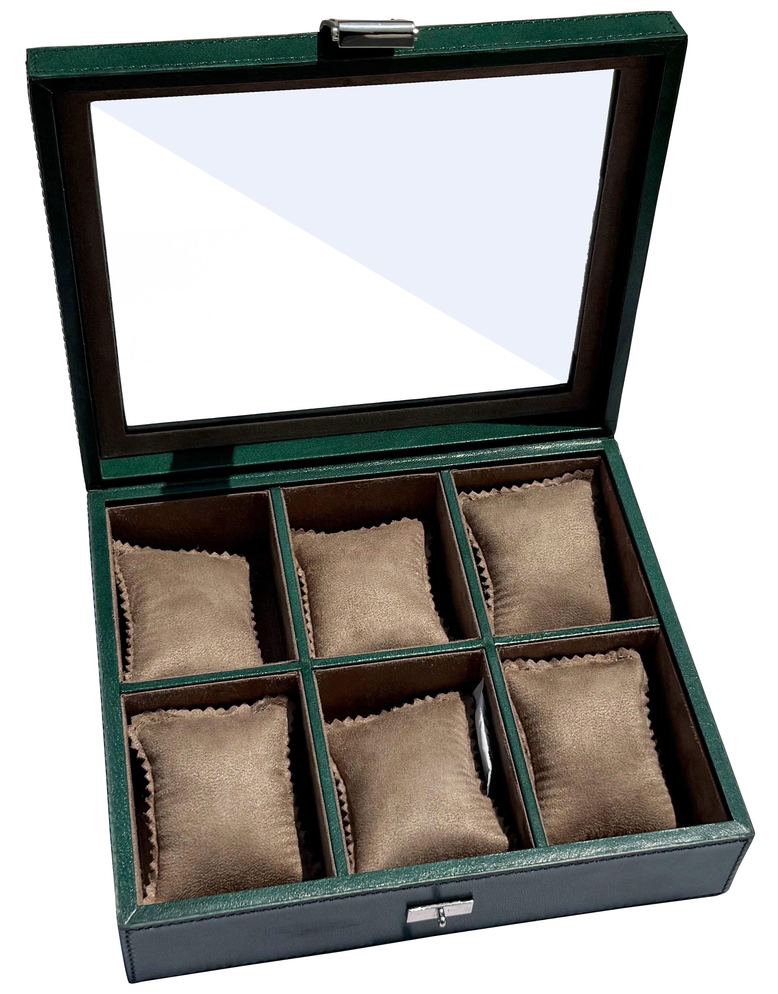 Prestige Leather Watch Case with Soft Pillows - 6-Slot Full-Grain Display Box