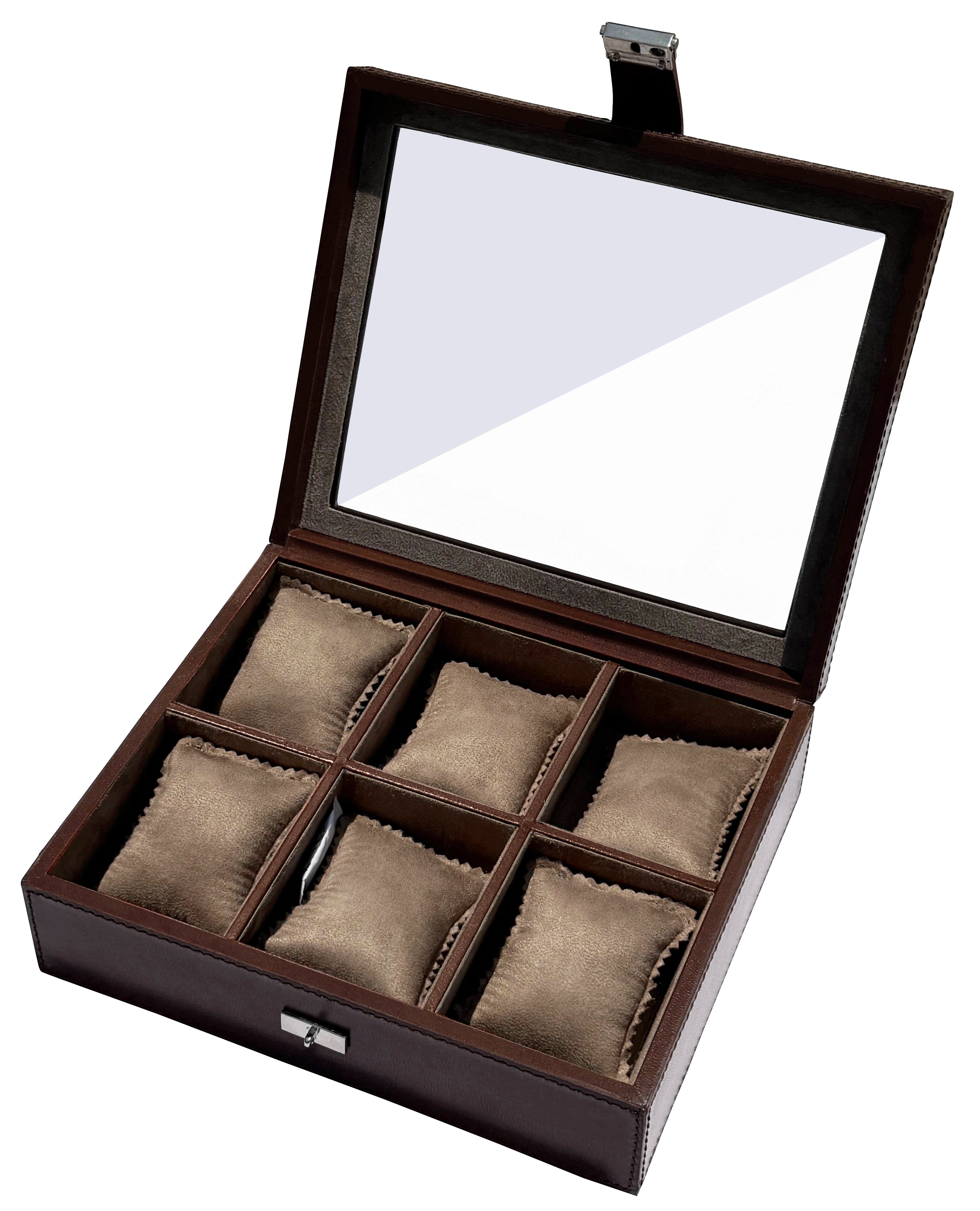 Prestige Leather Watch Case - 6-Slot Full-Grain Watch Storage Box