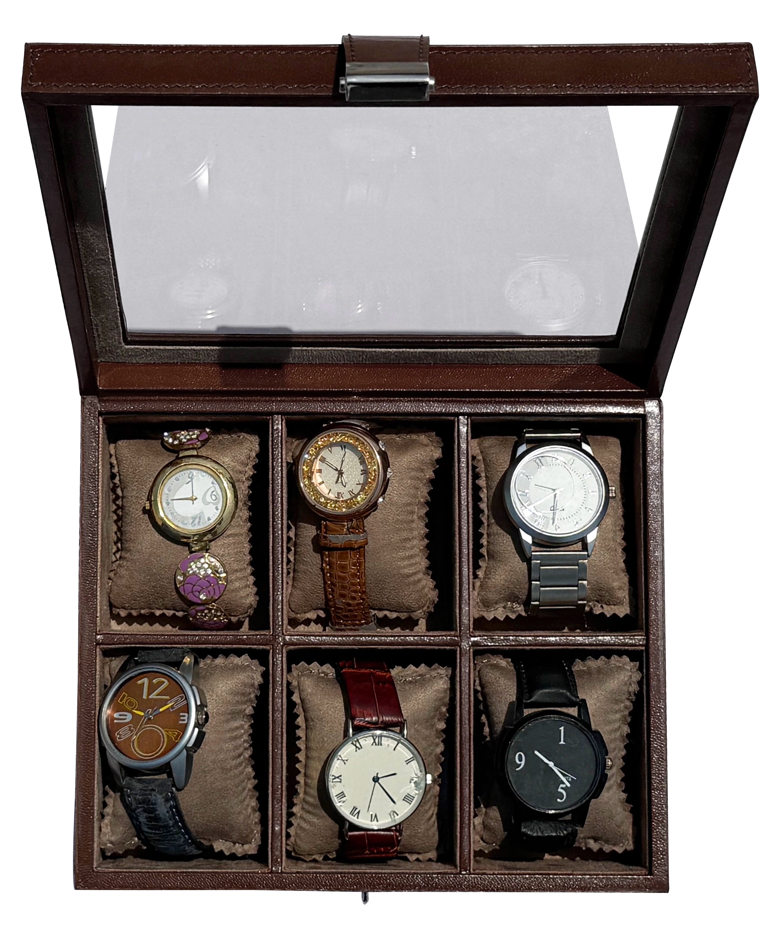 Prestige Leather Watch Case - 6-Slot Full-Grain Watch Storage Box