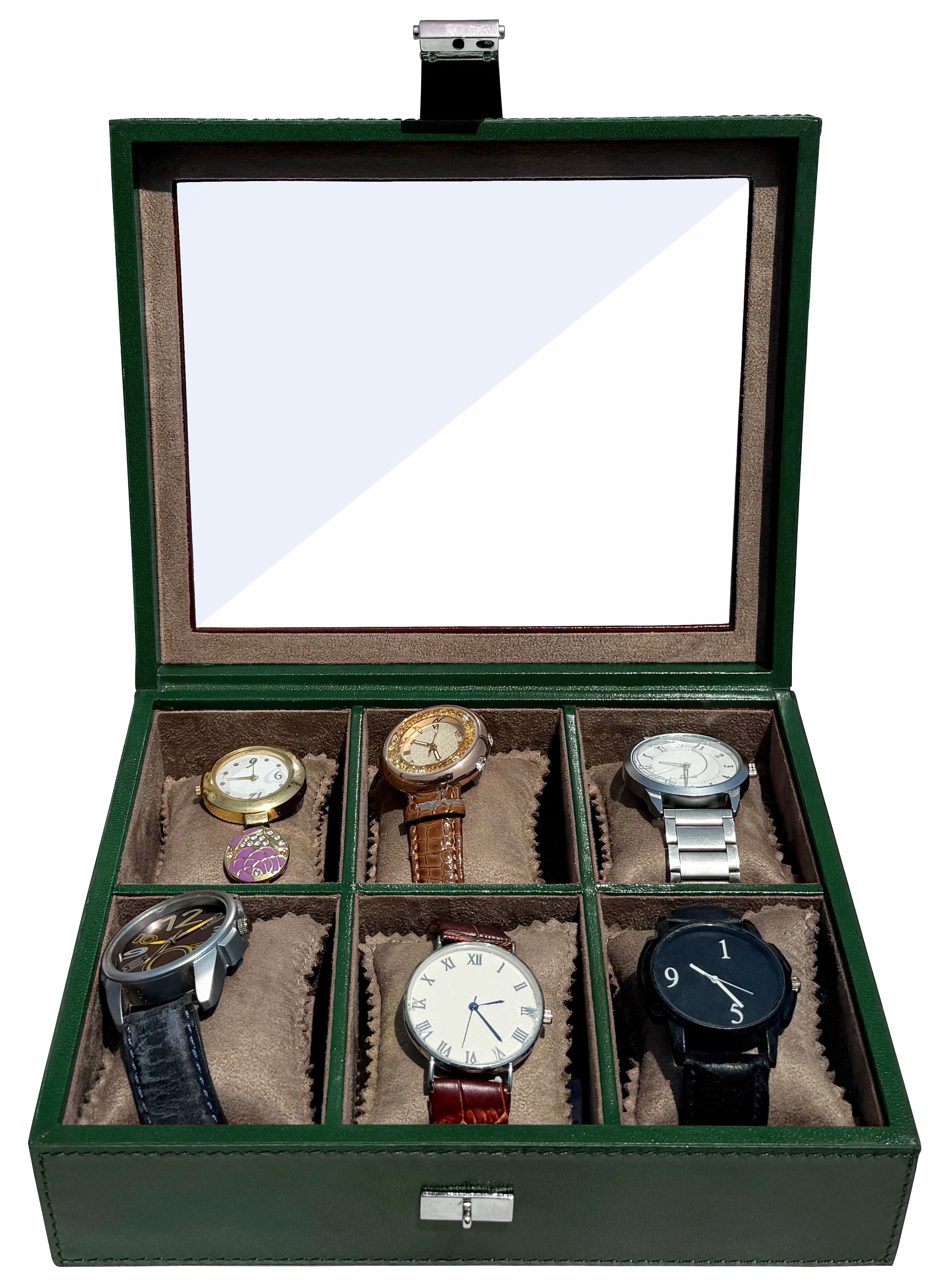 Prestige Leather Watch Case with Soft Pillows - 6-Slot Full-Grain Display Box