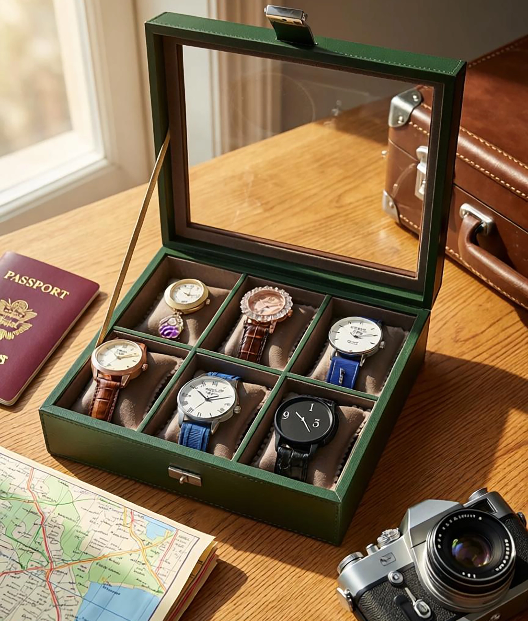 Prestige Leather Watch Case with Soft Pillows - 6-Slot Full-Grain Display Box