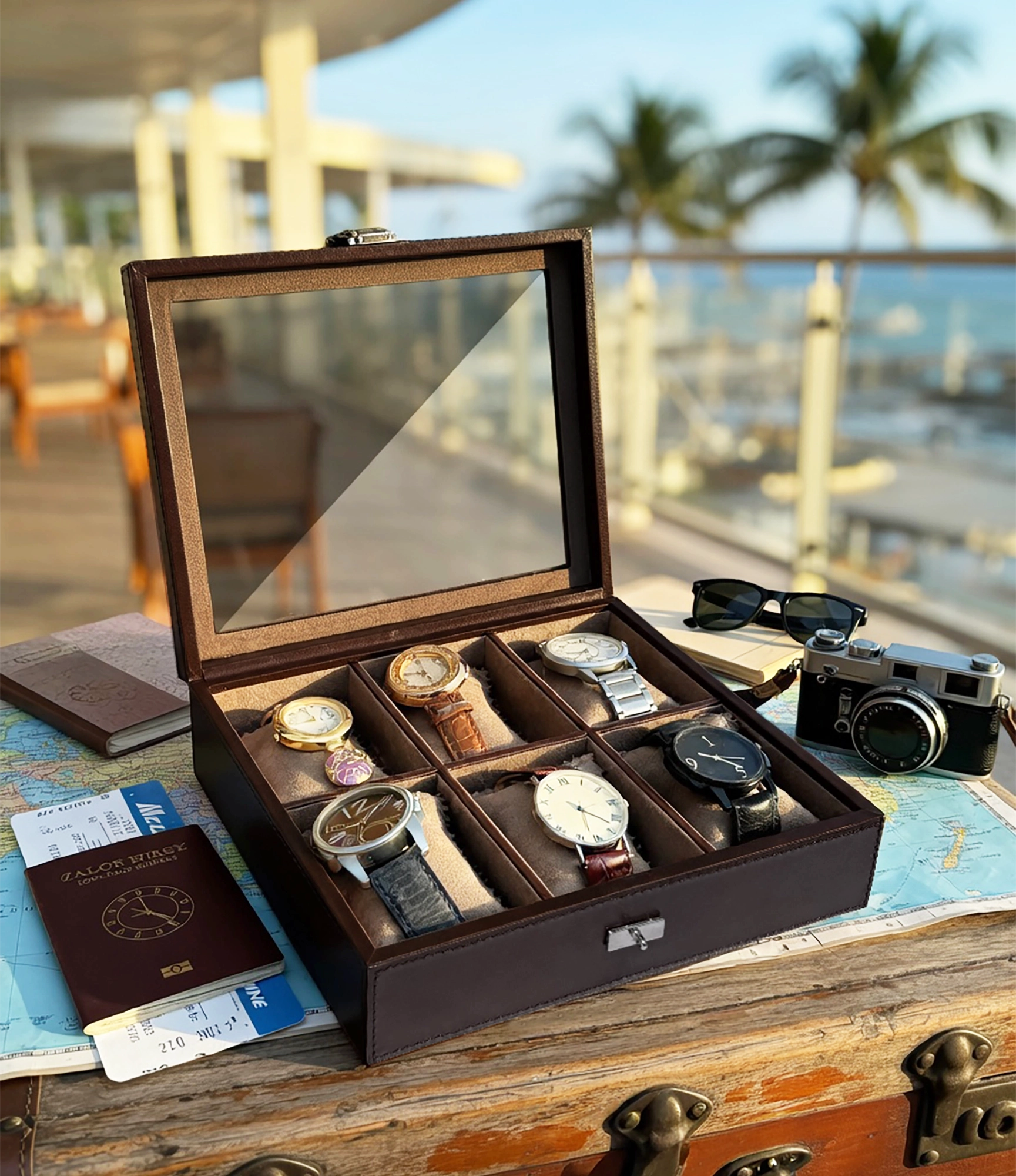 Prestige Leather Watch Case - 6-Slot Full-Grain Watch Storage Box