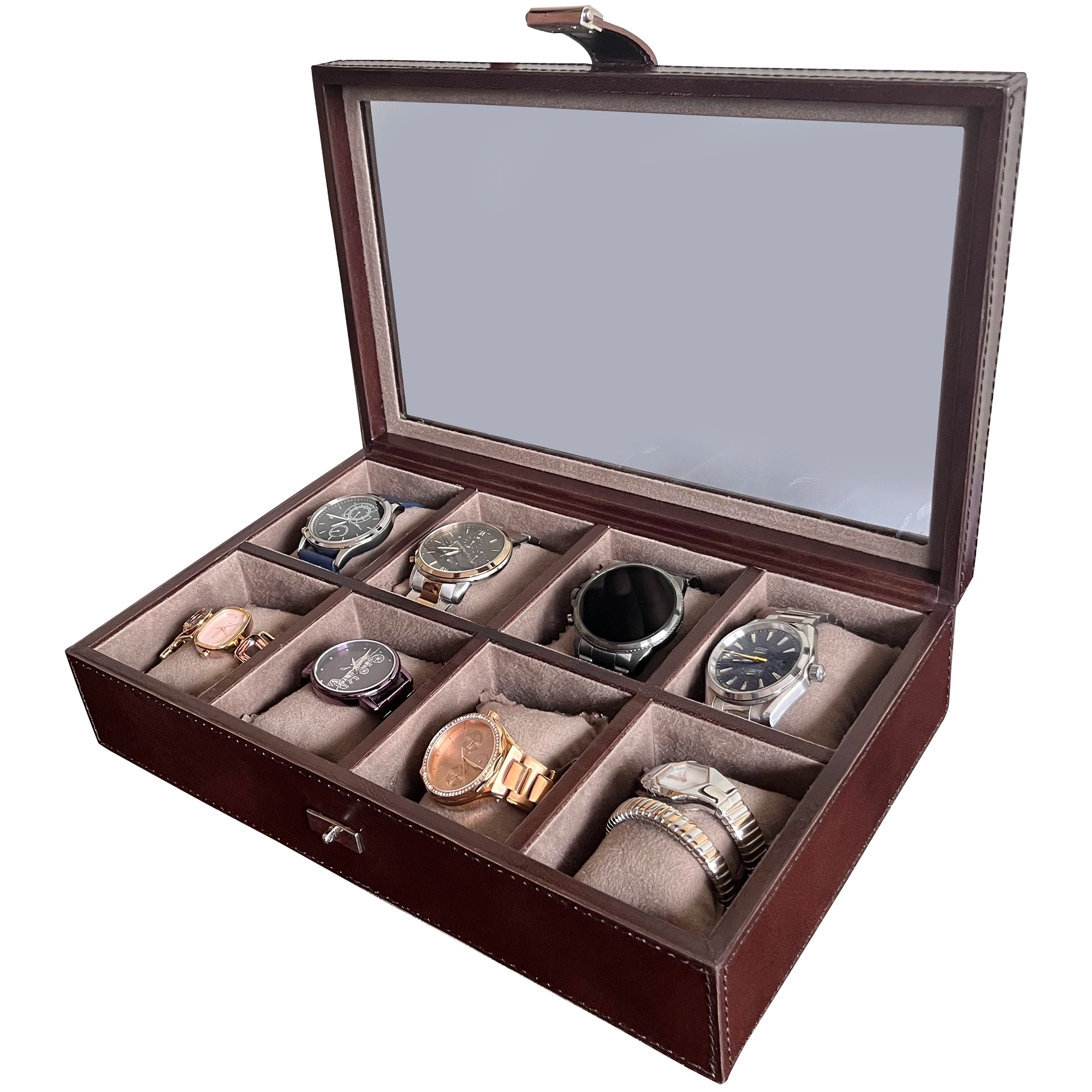 Signature Leather Watch Case - 8 Slots (Dark Brown)