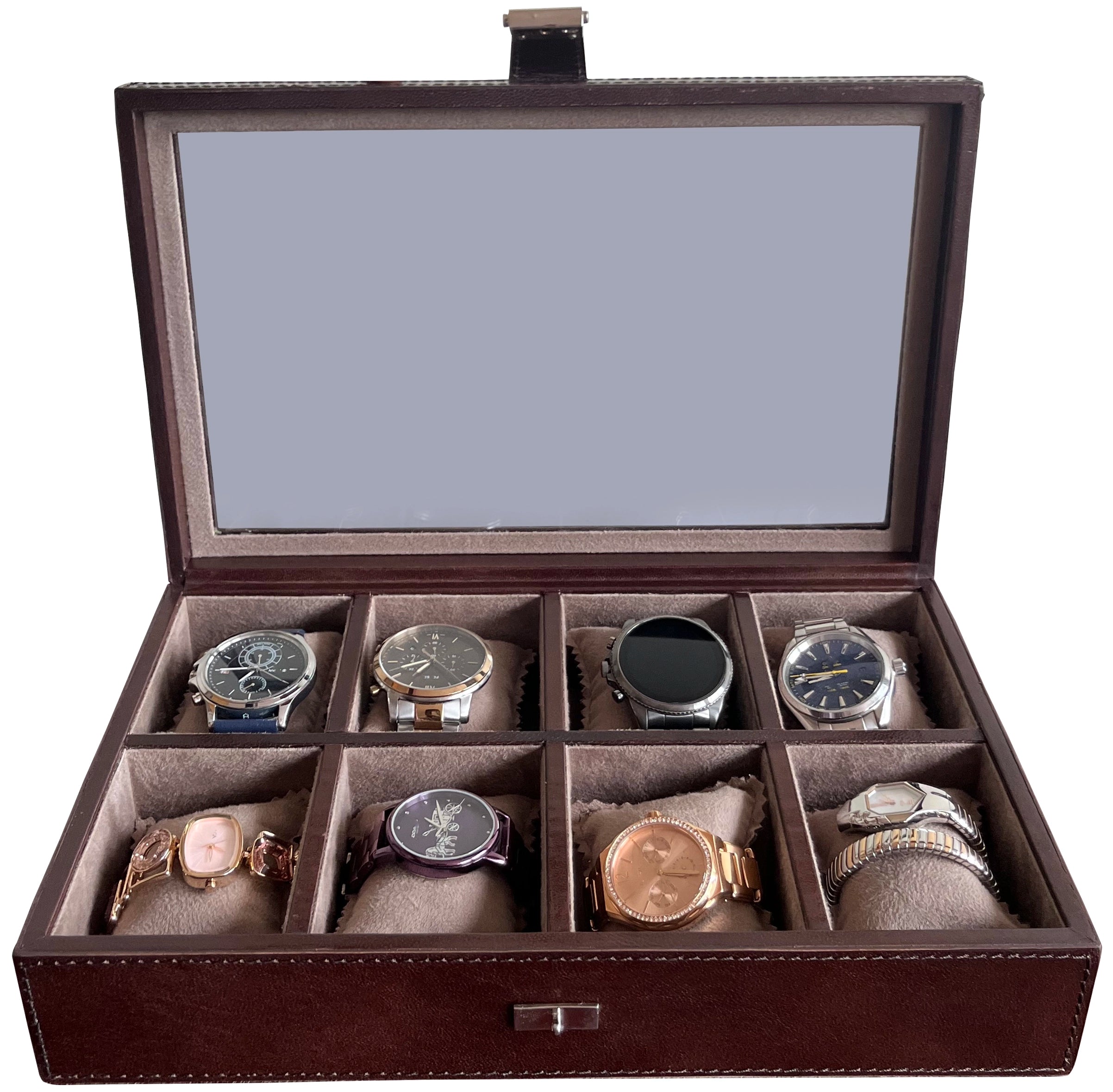 Signature Leather Watch Case - 8 Slots (Dark Brown)