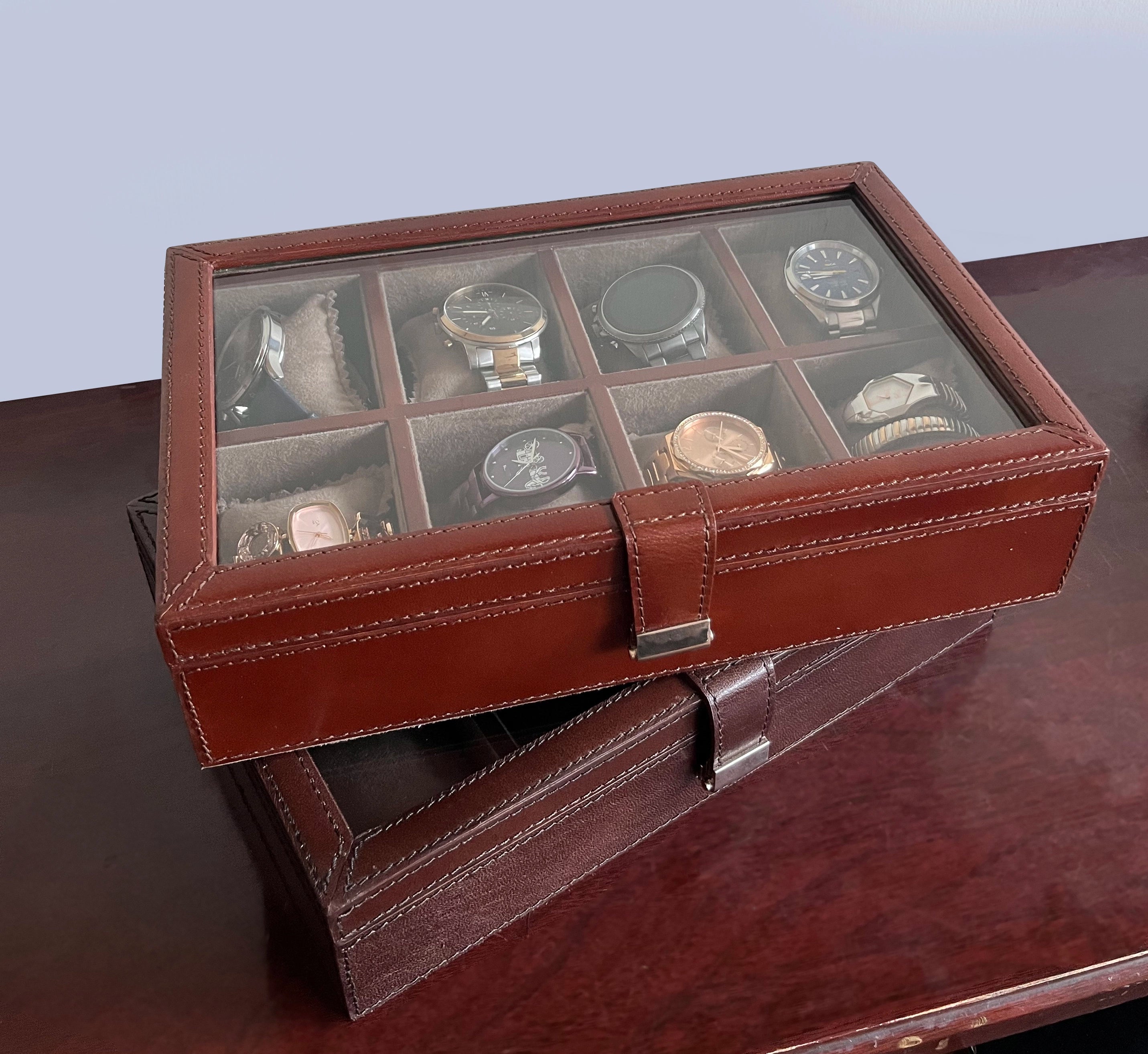 Signature Leather Watch Case - 8 Slots (Dark Brown)