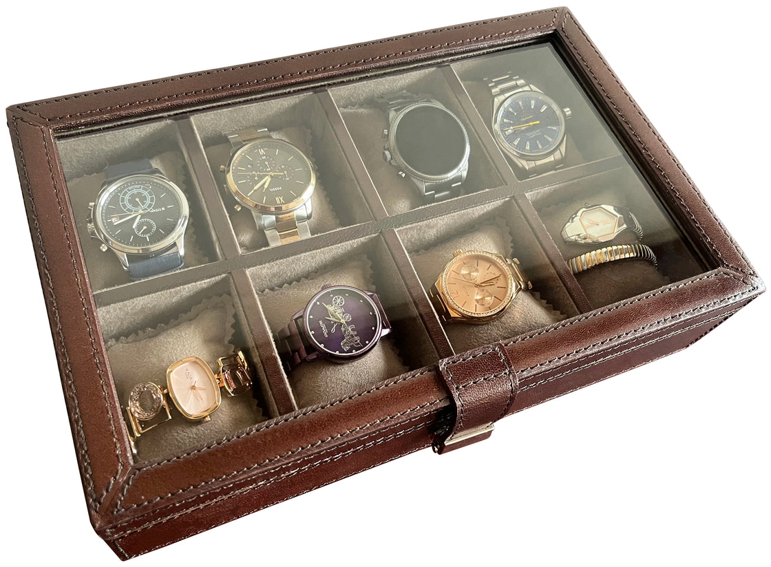 Signature Leather Watch Case - 8 Slots (Dark Brown)