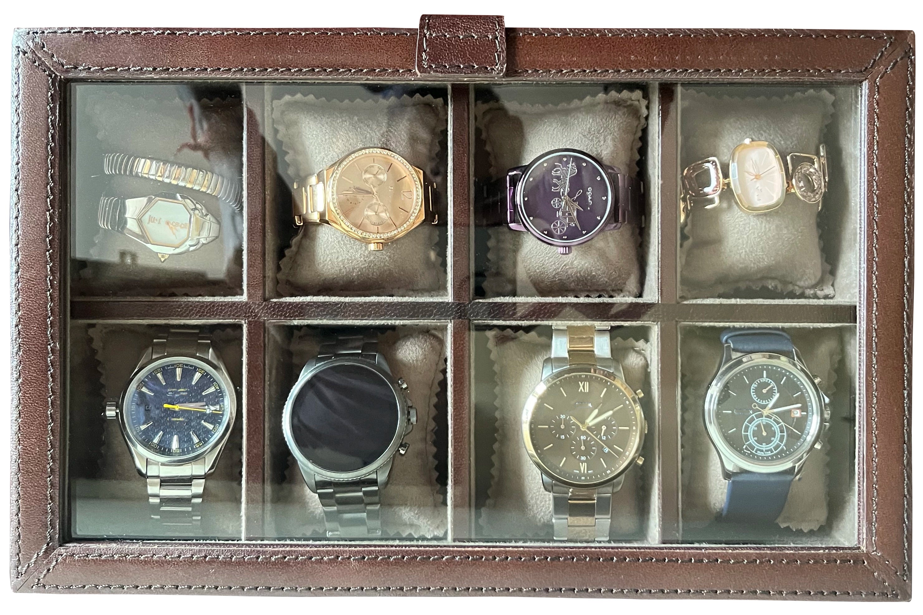 Signature Leather Watch Case - 8 Slots (Dark Brown)