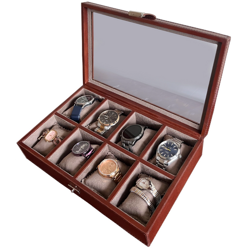 Signature Leather Watch Case - 8 Slots (Brown)