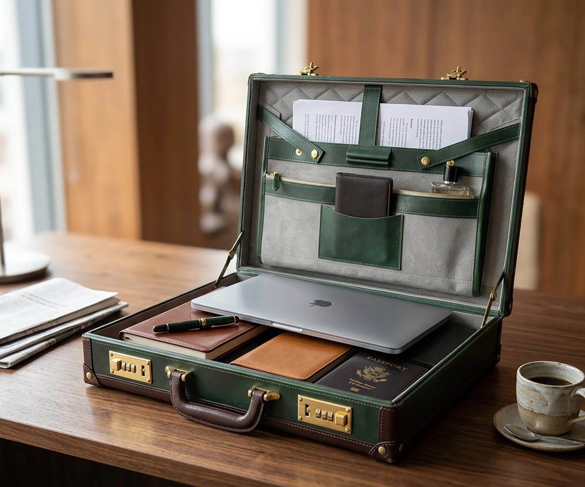 Lockable Leather Briefcase | Full-Grain Laptop Attache Case