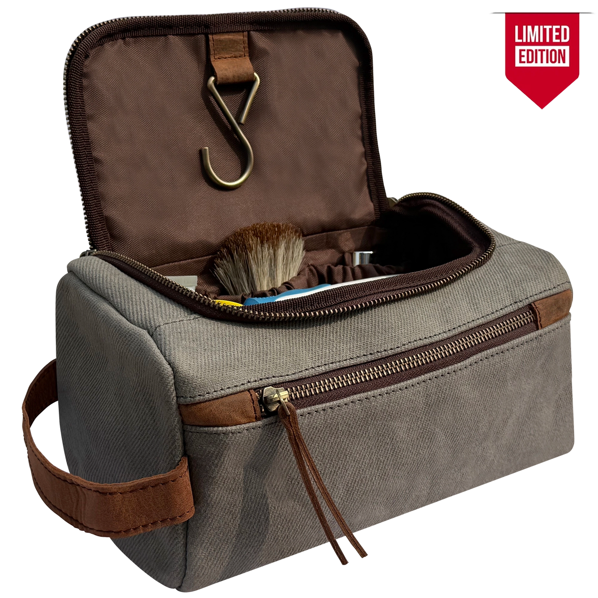 hanging travel mate toiletry kit bag with TSA Pouch & SpillProof Pockets in clip hook to turn any bathroom into your setup in seconds Parker Leather Canvas Hanging Toiletry