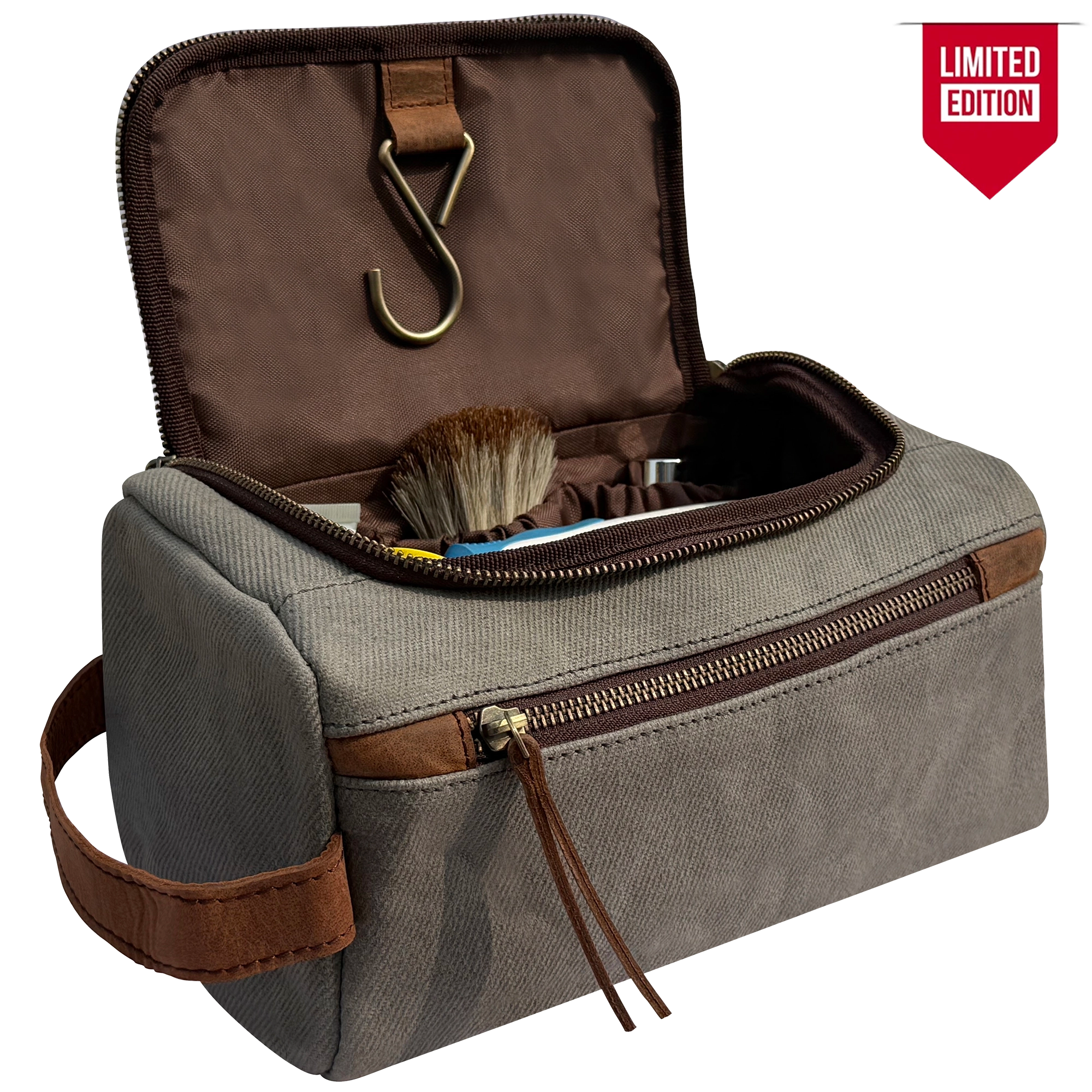 Leather Canvas Hanging Toiletry Bag - Handmade Travel Dopp Kit