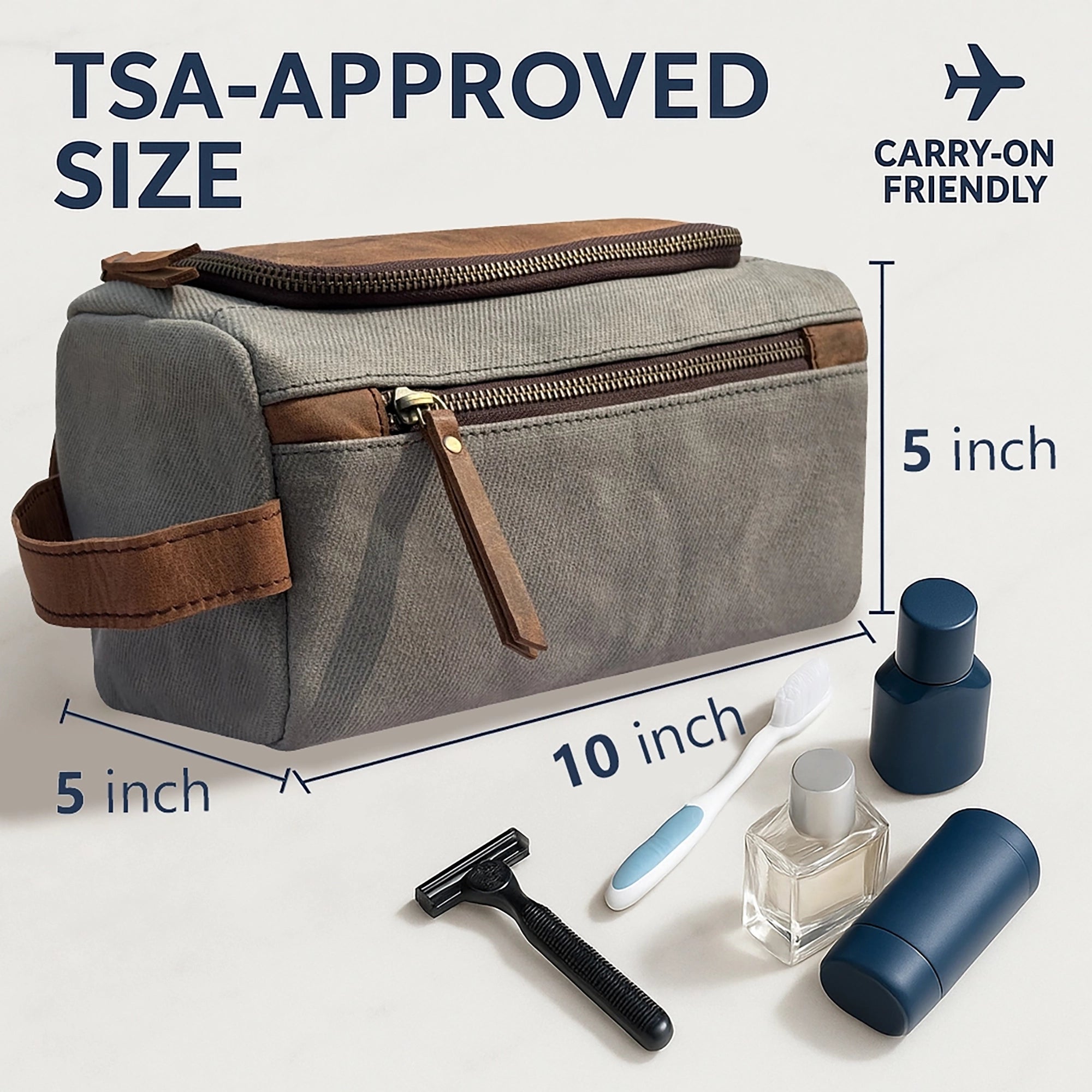 Leather Canvas Hanging Toiletry Bag - Handmade Travel Dopp Kit