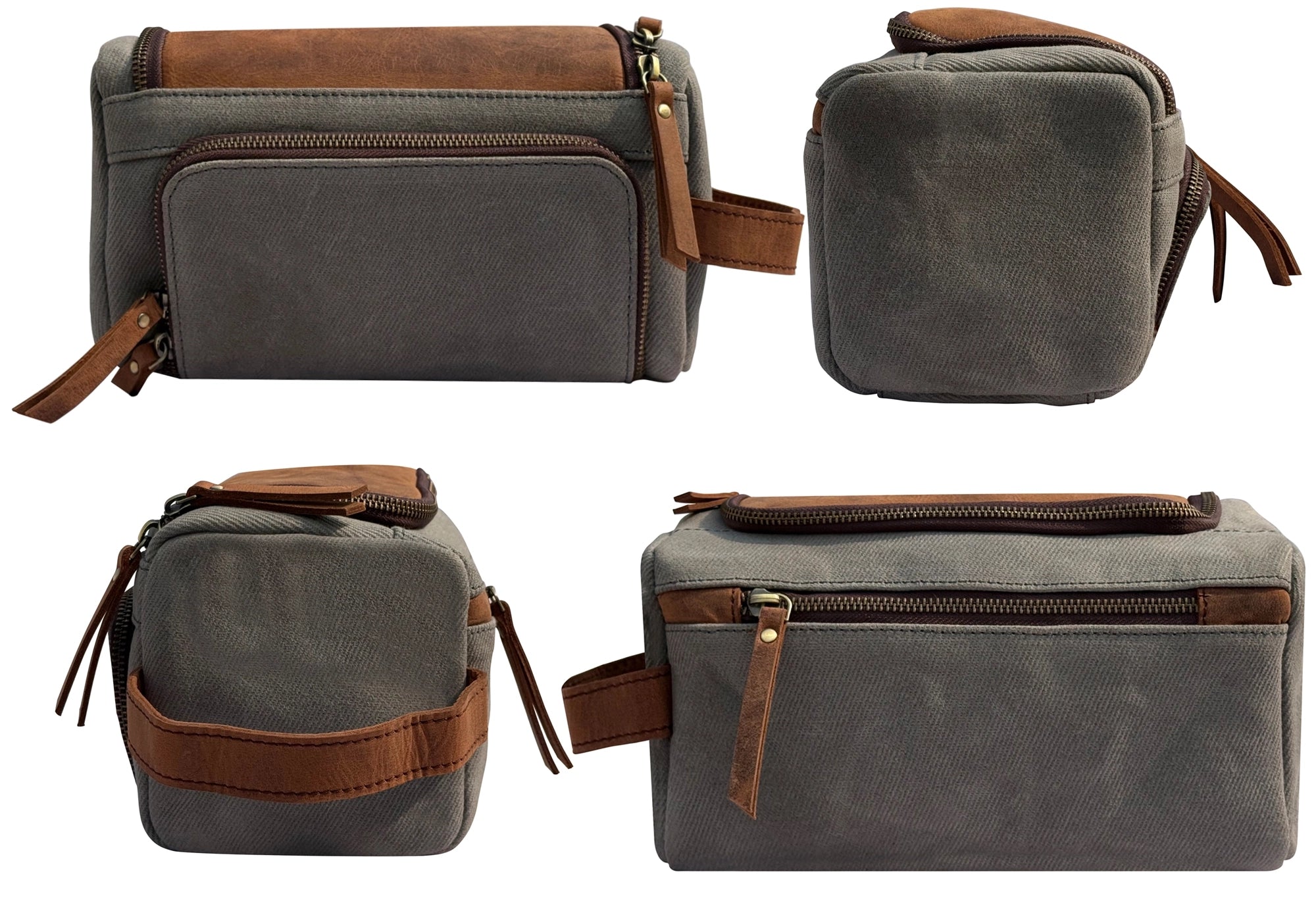 Leather Canvas Hanging Toiletry Bag - Handmade Travel Dopp Kit