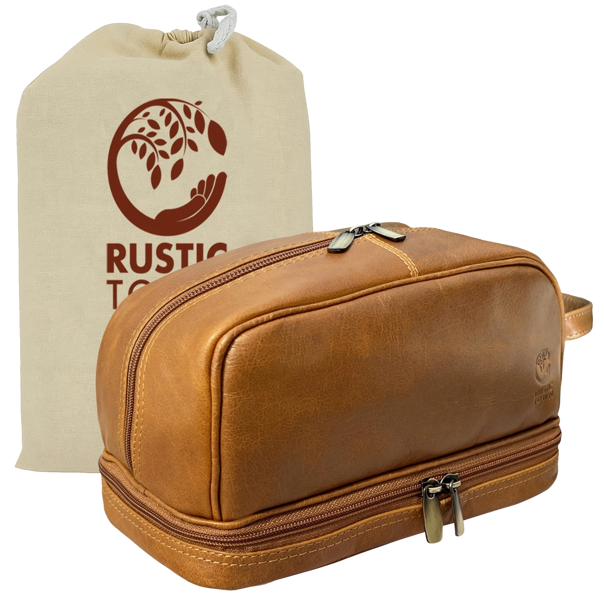 Genuine Leather Travel Cosmetic Bag Hygiene Organizer Dopp Kit By Rustic Town Brown