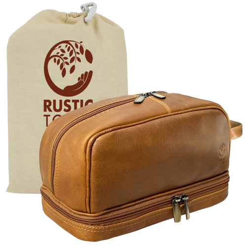 Nancy Leather Travel Makeup Toiletry Bag (Cognac)