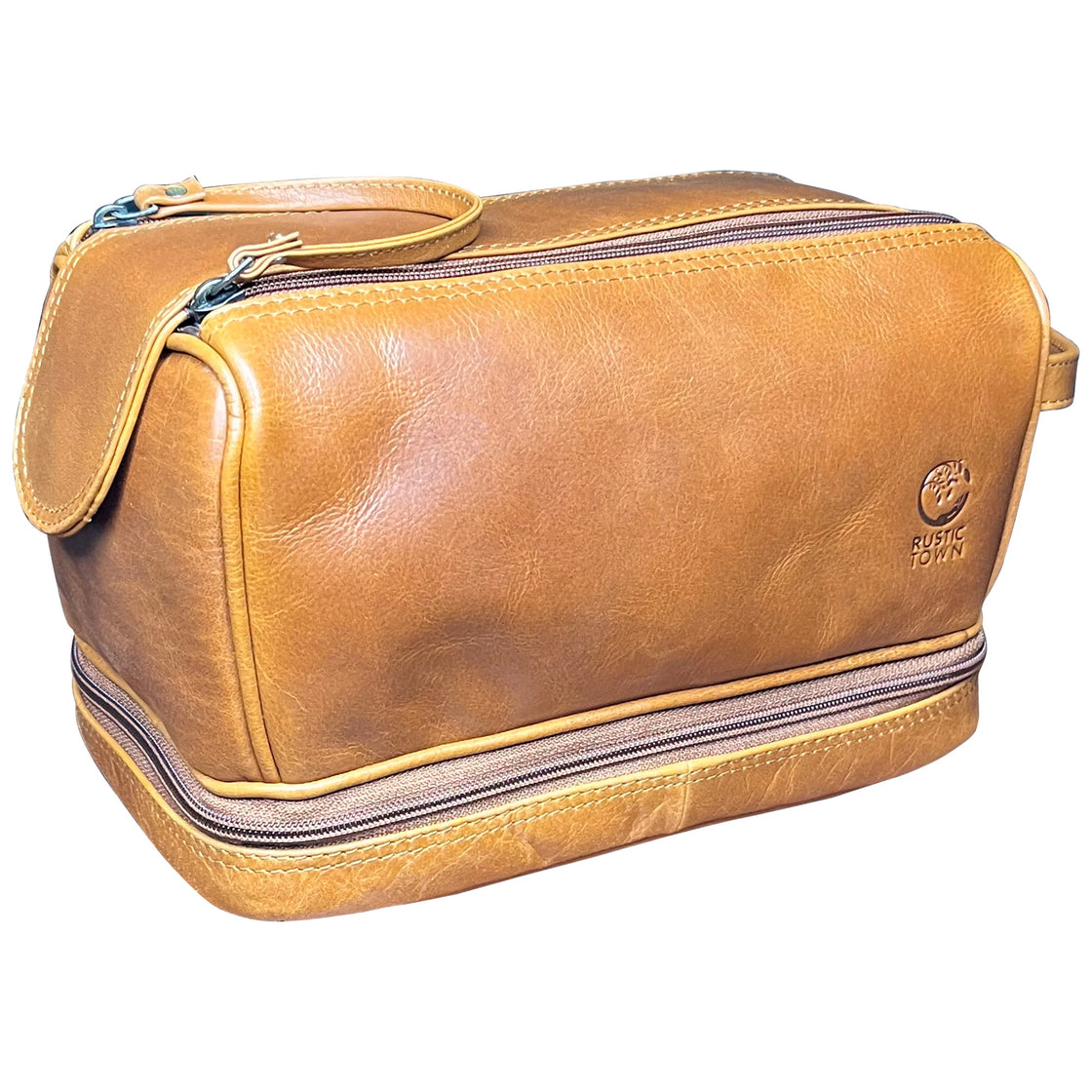 Sam's Stylish Leather Toiletry Bag Travel Dopp Kit (Cognac)