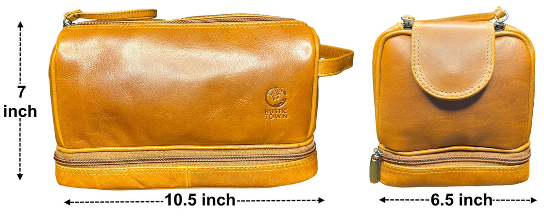 Sam's Stylish Leather Toiletry Bag Travel Dopp Kit (Cognac)
