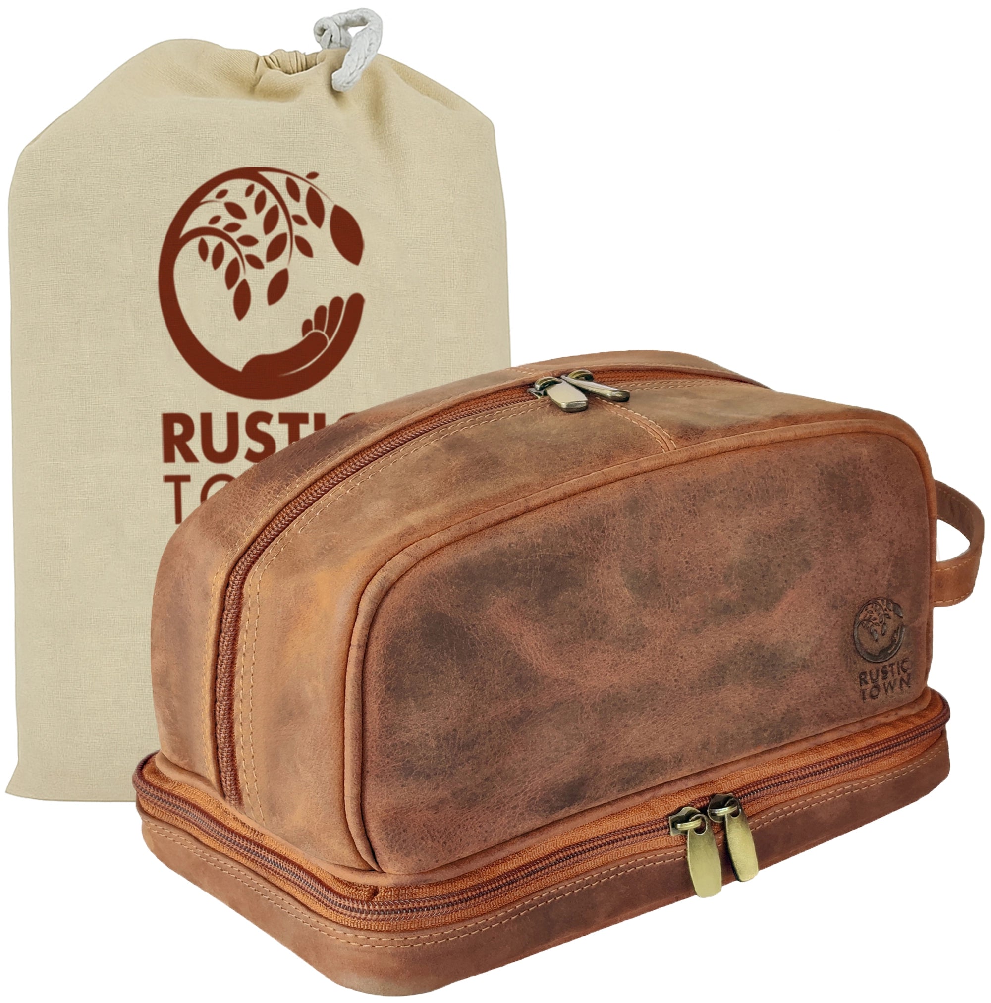 Nancy Leather Travel Makeup Bag (Brown)