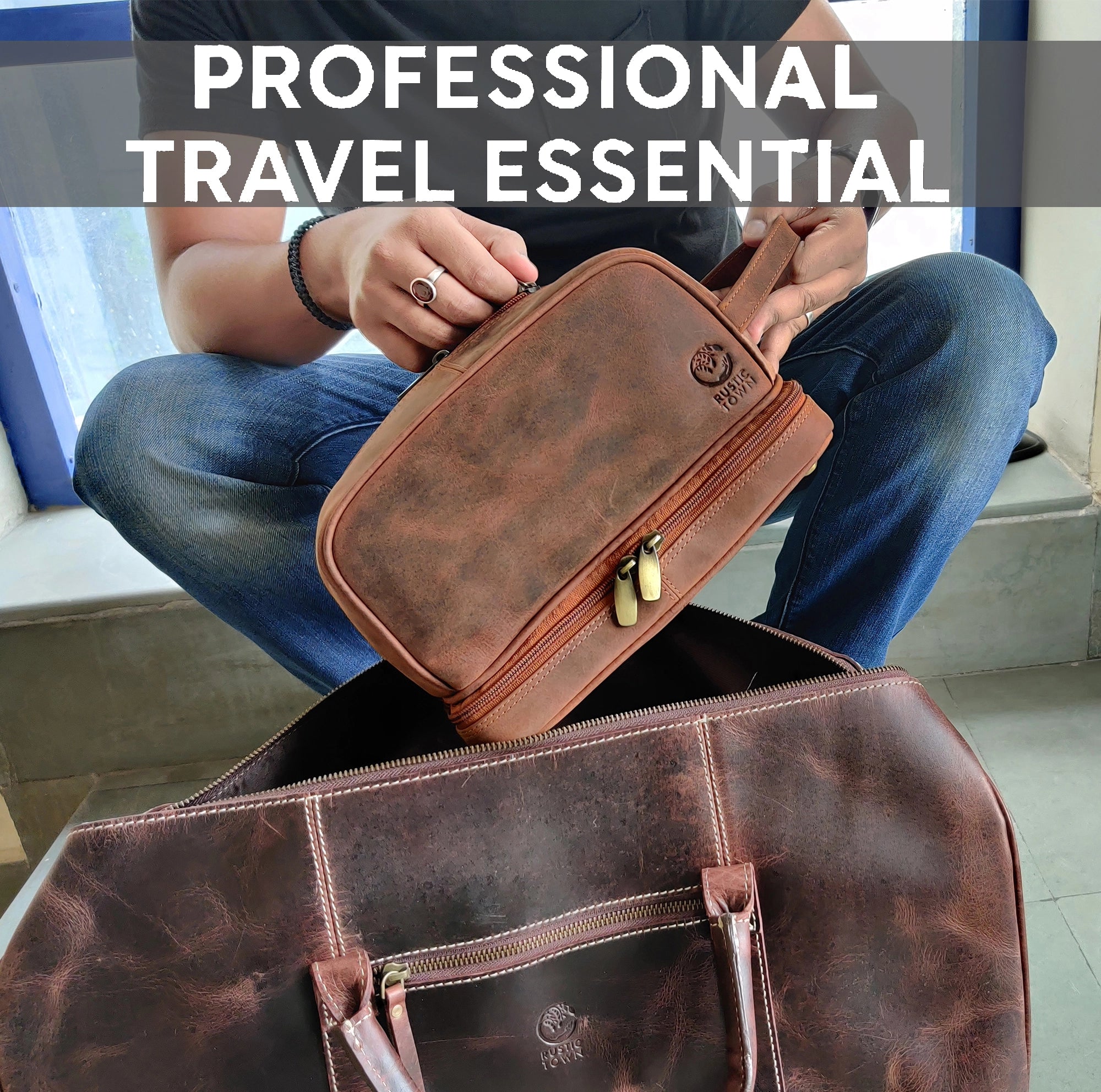 Nancy Leather Travel Makeup Bag (Brown)