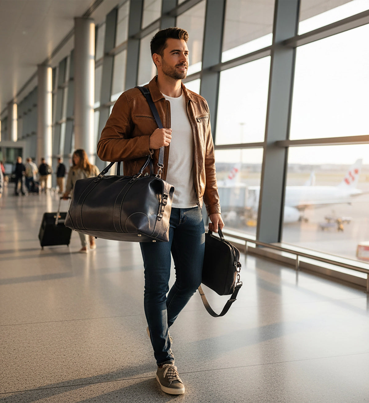 Leather Duffle Bag for Men - Full-Grain Travel Weekender Carry-on