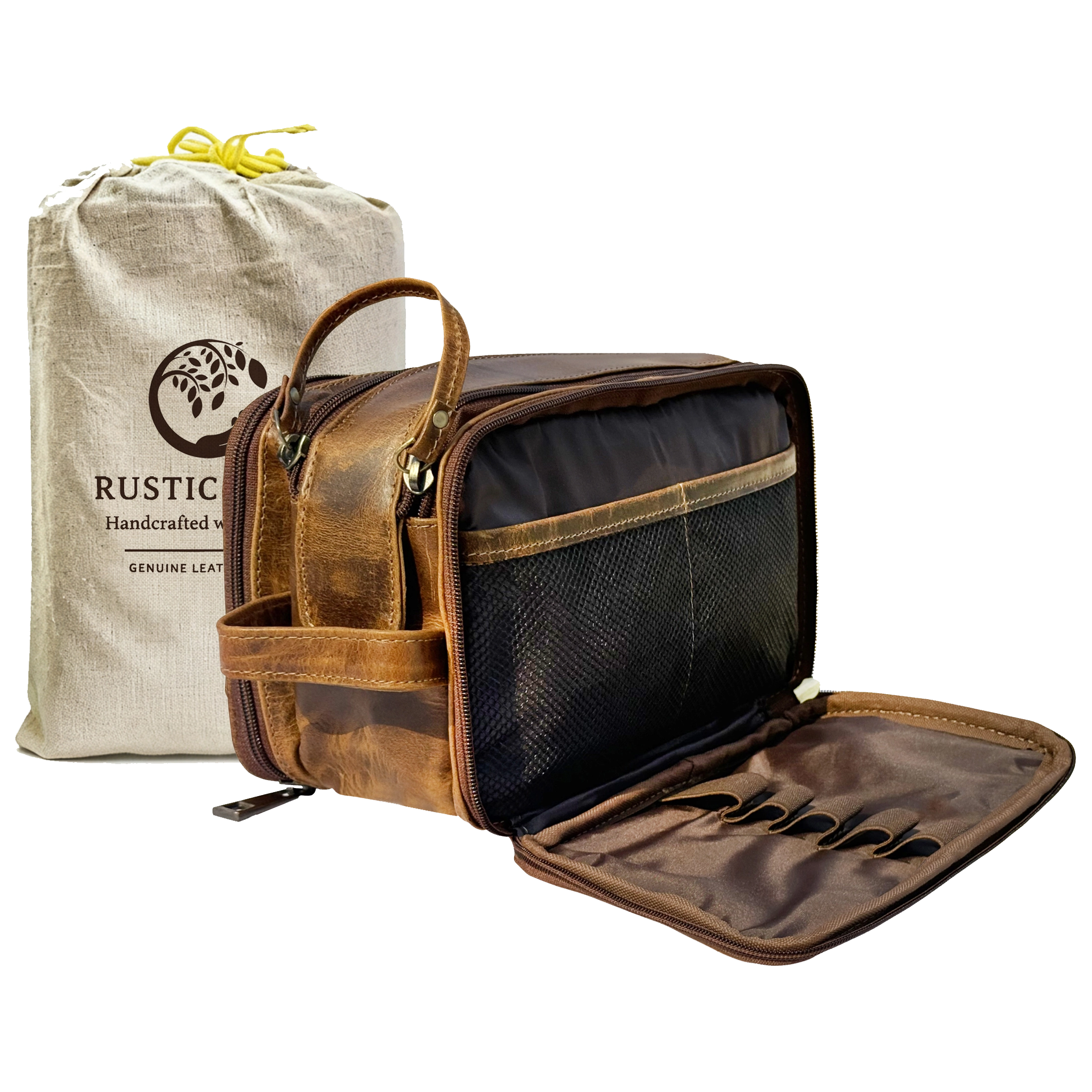 Leather Toiletry Bag for Women Men By Rustic Town