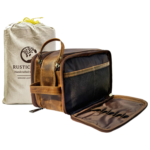 Leather Toiletry Bag for Women Men By Rustic Town
