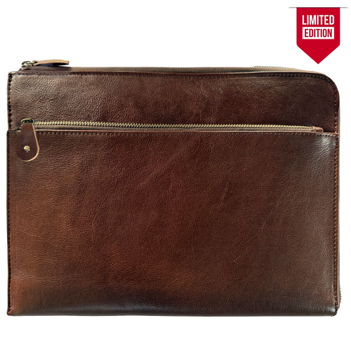 Leather Laptop Sleeve with Integrated Hand Strap