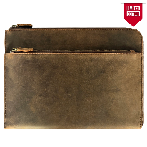 Full Grain Leather Laptop Sleeve with Integrated Hand Strap