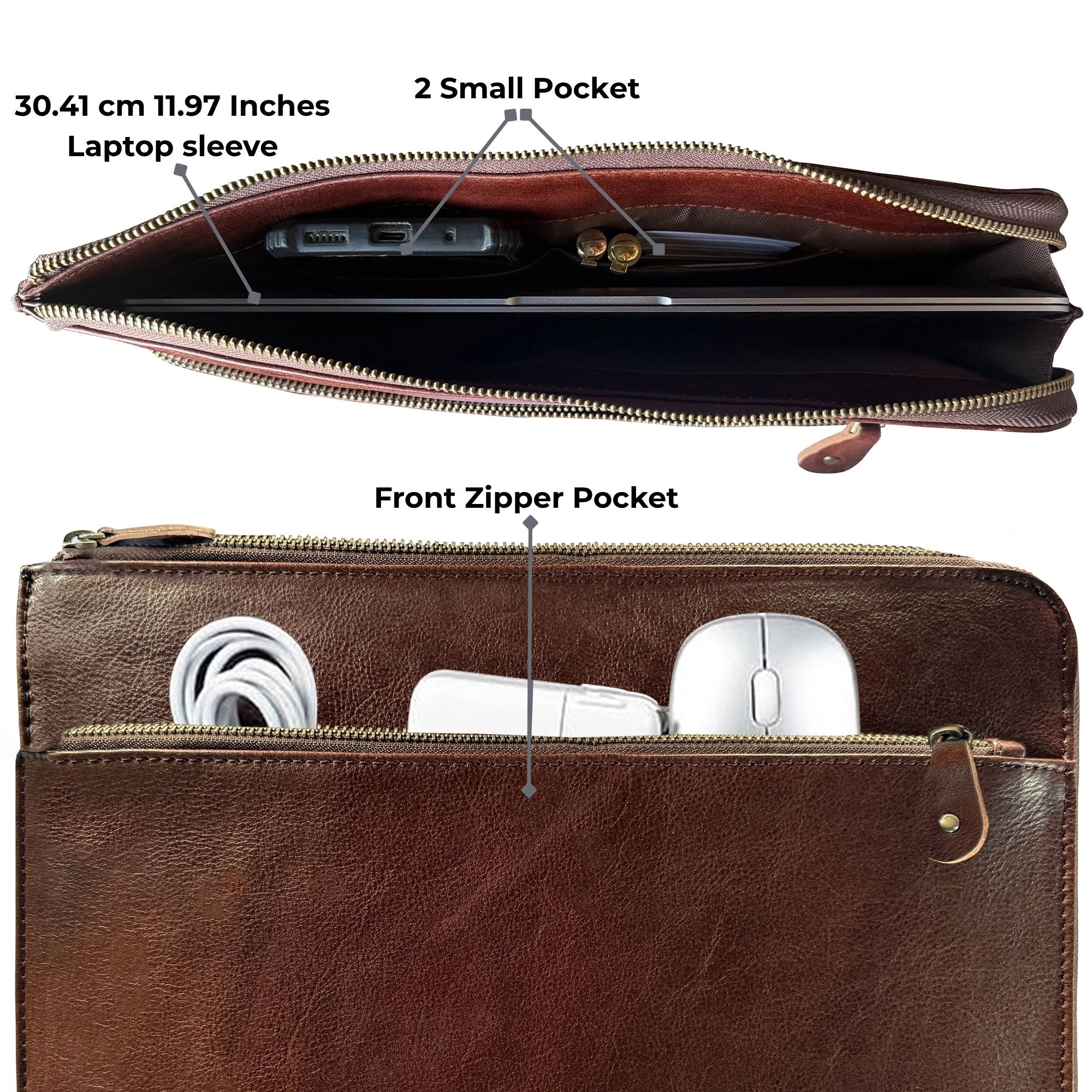 Leather Laptop Sleeve with Integrated Hand Strap