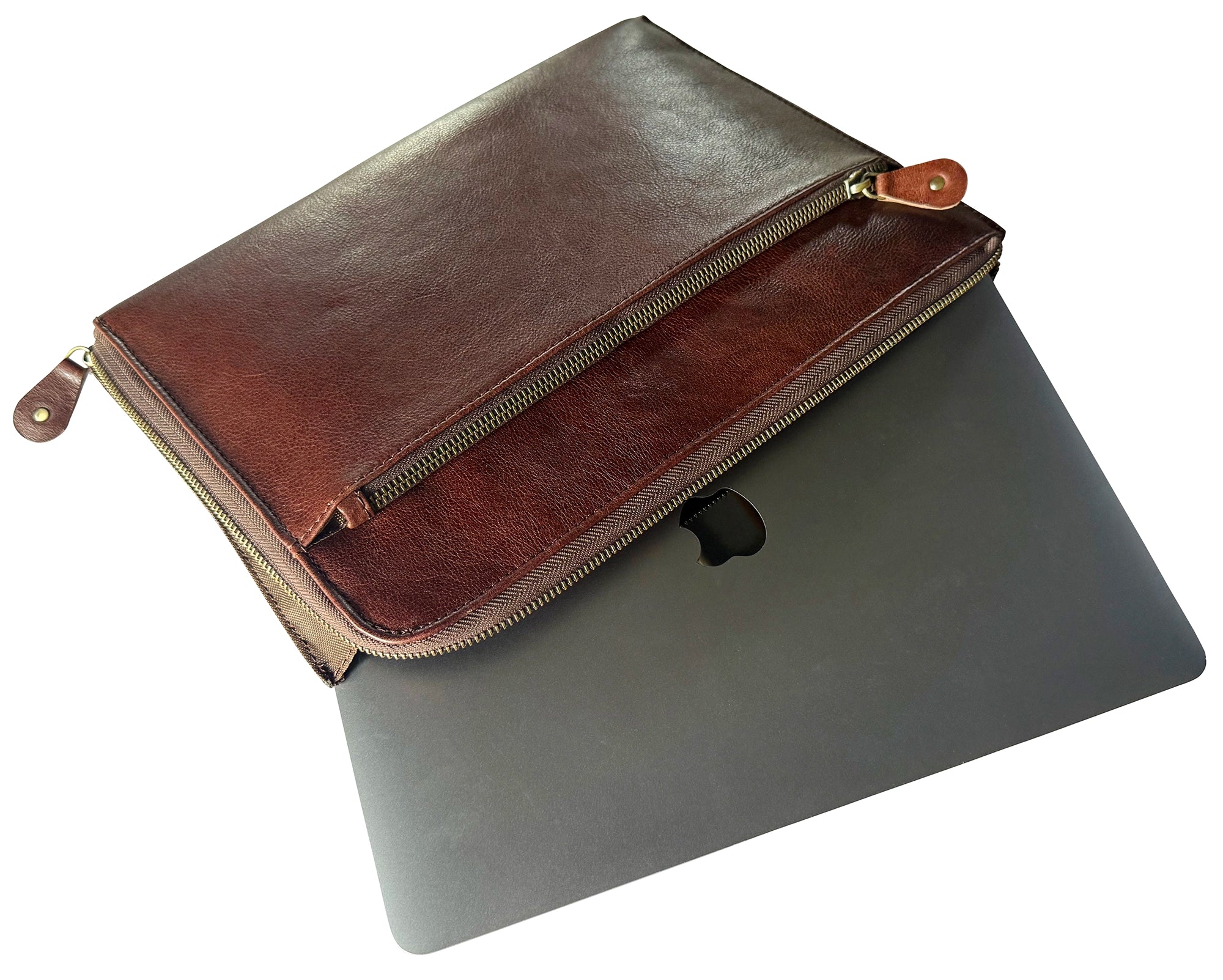 Leather Laptop Sleeve with Integrated Hand Strap