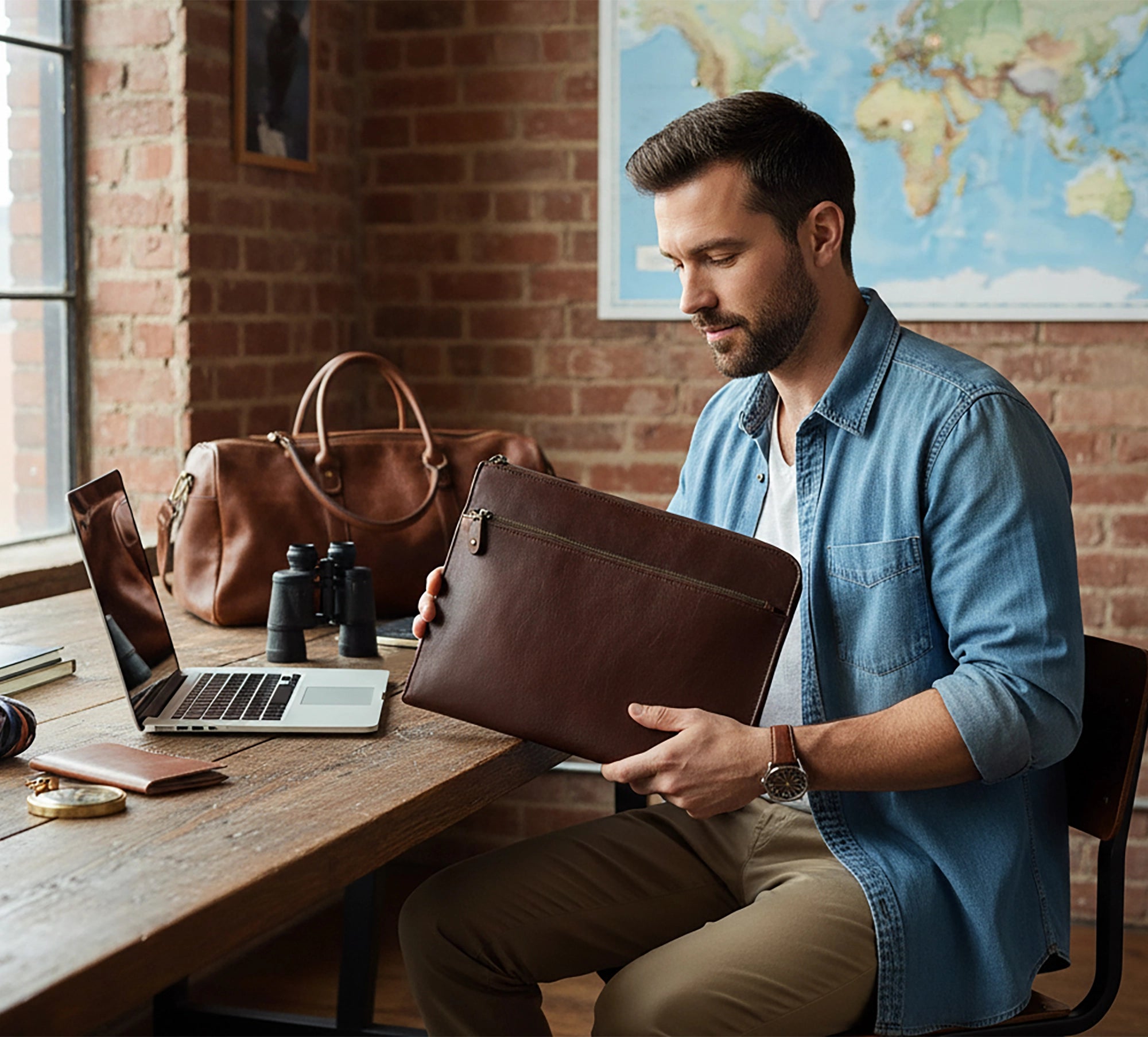 Leather Laptop Sleeve with Integrated Hand Strap